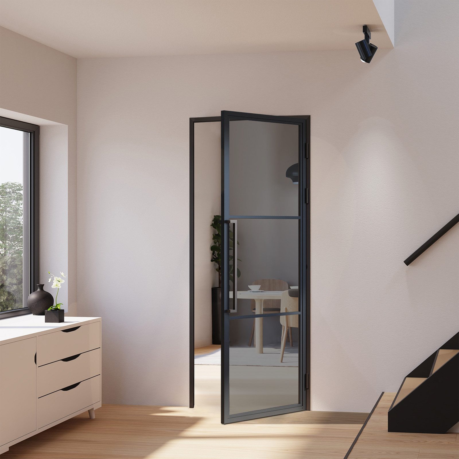 inova wohnen Zimmertür Glastür mit Stahlrahmen Grauglas (Komplett Set, inkl günstig online kaufen