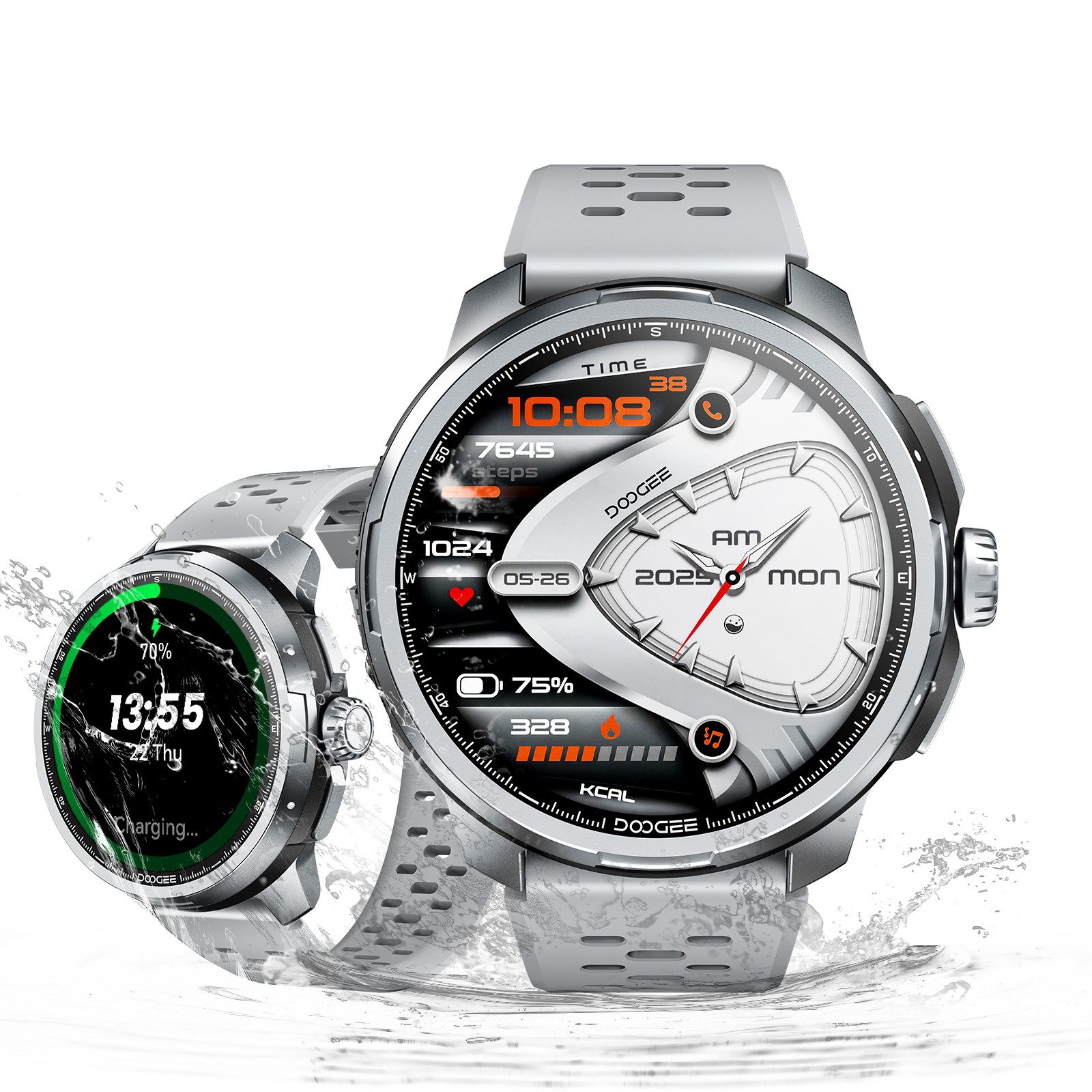 DOOGEE Smartwatch Herren GPS AMOLED Outdoor Fitnessuhr Telefonfunktion IP68 Watch, Bluetooth, GPS-Ortung, SOS, IP68, Aktivität, Videochat, GPS-Ortung, SOS, Videochat, Aktivität, IP68, Bluetooth