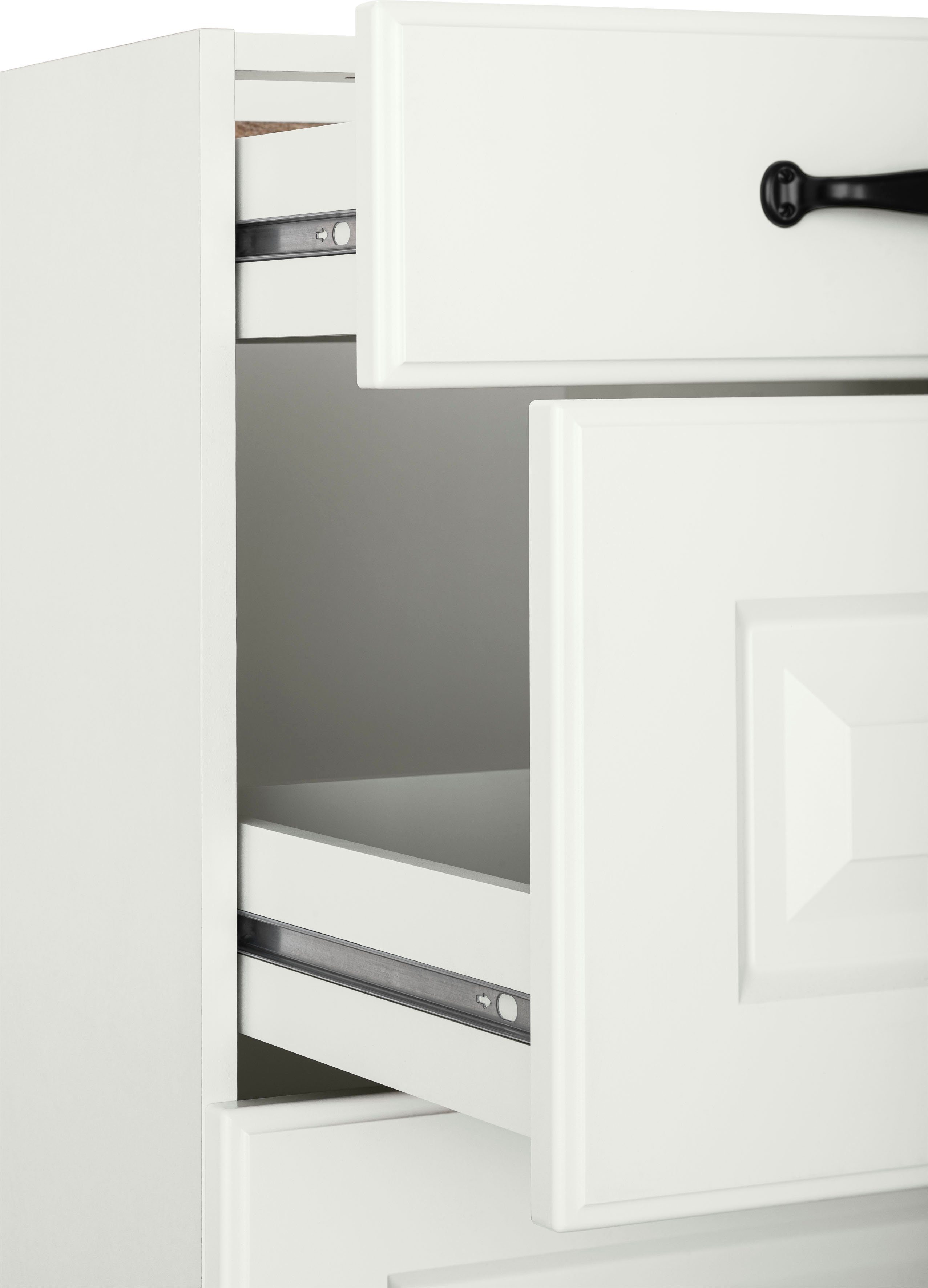 Weiß Arbeitsplatte großen Weiß/Weiß Erla Kassettenfront, Küchen ohne | 2 Auszugsunterschrank Auszügen, cm 50 breit wiho mit