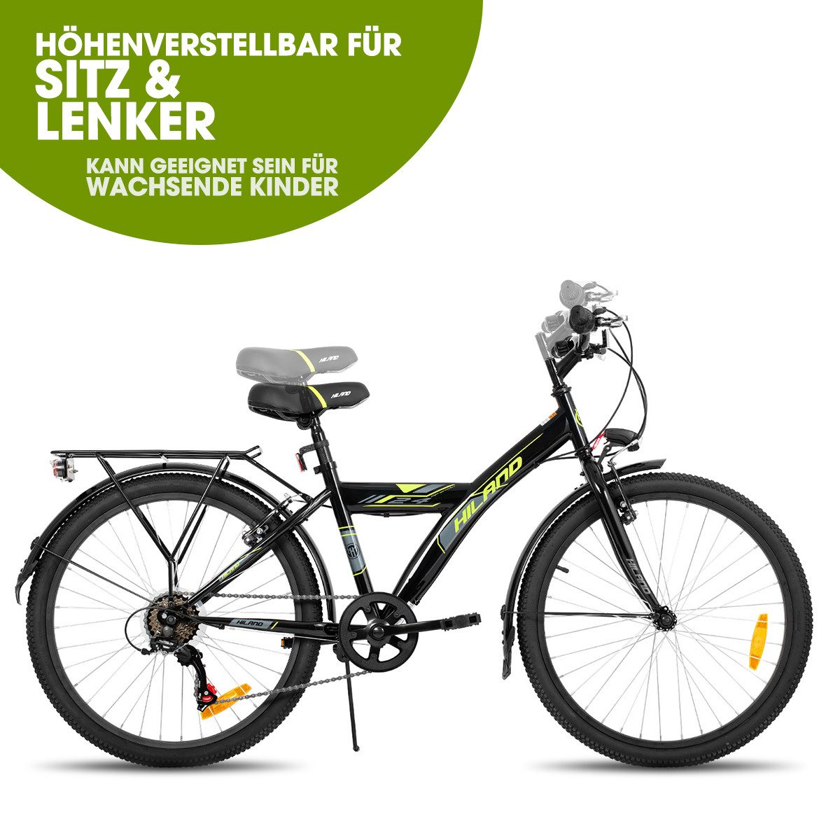 HILAND Kinderfahrrad Sentry+ 20 24 Zoll Mountainbike, MTB für Kinder Jungen Mädchen, mit 6 Gang Schaltung, Gepäckträger, Kotflügel, Fahrradklingel,V Bremse