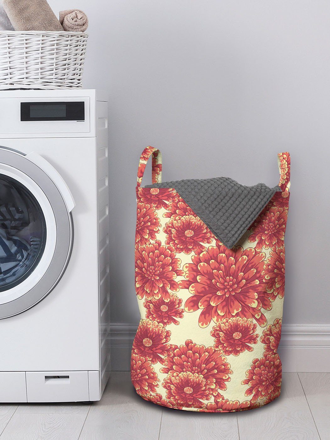 Wäschekorb Petals mit Griffen Blumen Abakuhaus für Waschsalons, Kordelzugverschluss Blühende Dahlia Wäschesäckchen
