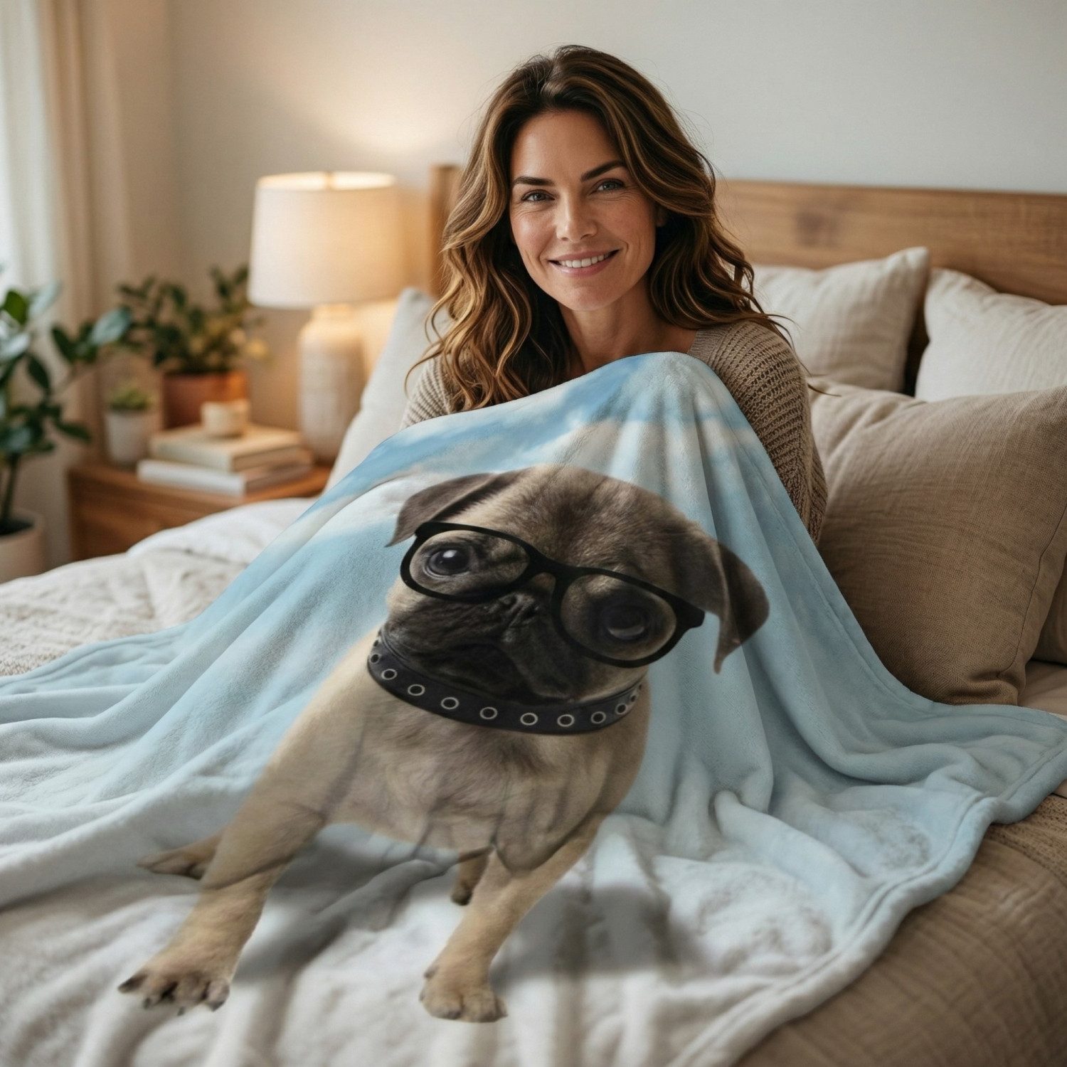 Wohndecke Wohndecke mit Tiermotiv Größe ca. 150 x 200 cm Hell Blau - Hund MOPS, Home Ideas, Kuscheldecke