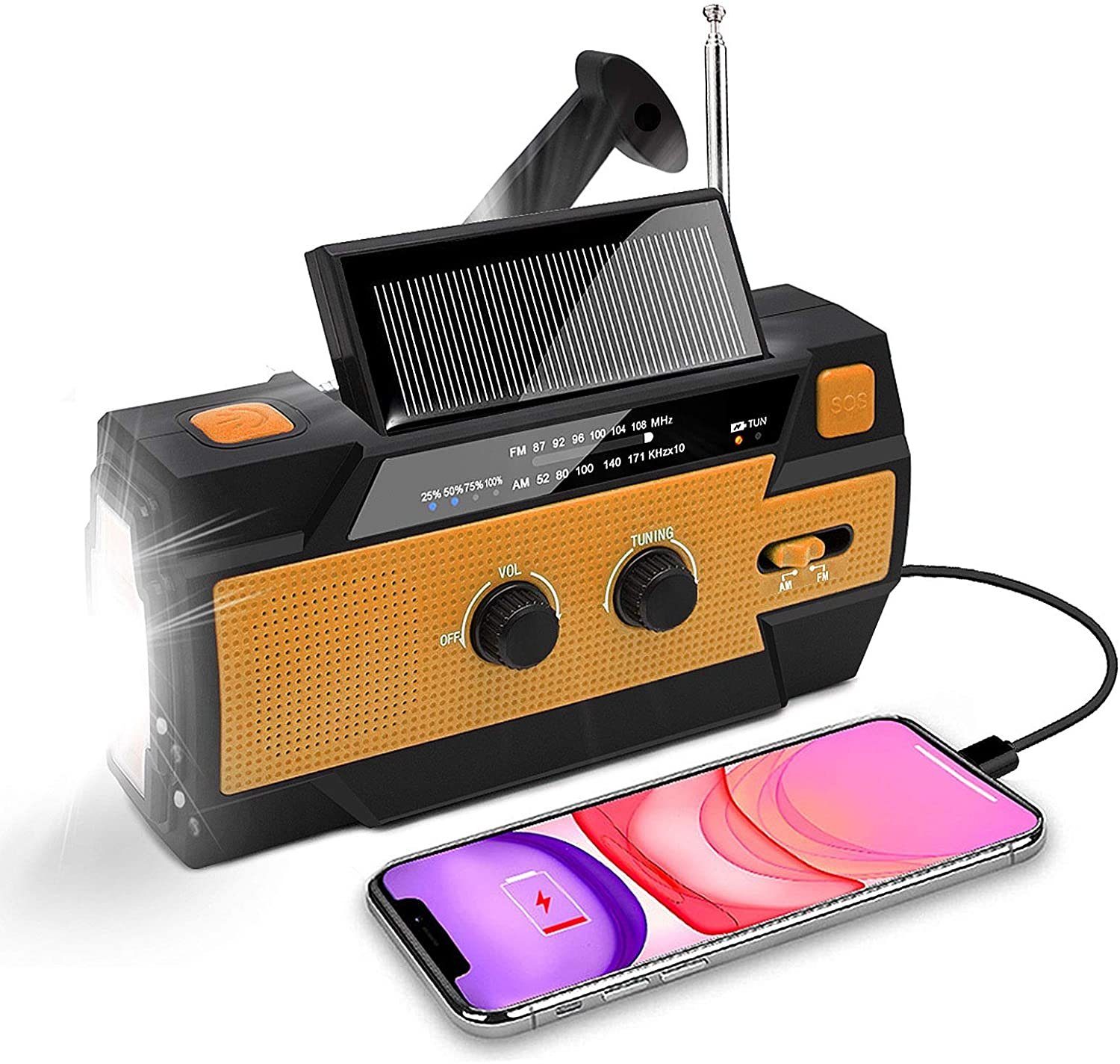 Haiaveng Solarradio, tragbares Kurbelradio, Radio Orange