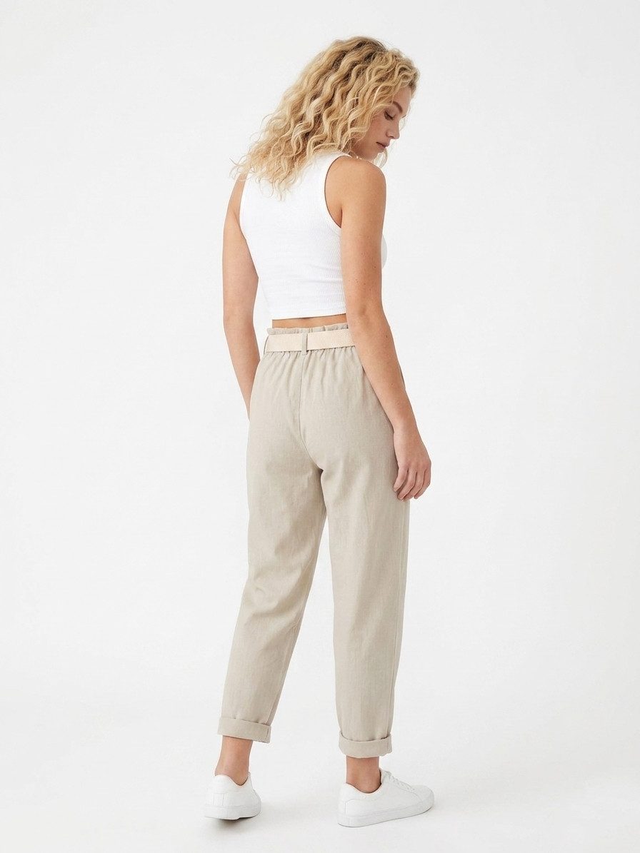 Kendindza Collection Stretch-Hose Damen Chino Hose Stretch mit Gürtel Stoffhose Damen elegant Loose Fit Weiches Material - Loose Fit - weiter geschnitten - Gürt – Bild 5 von 5