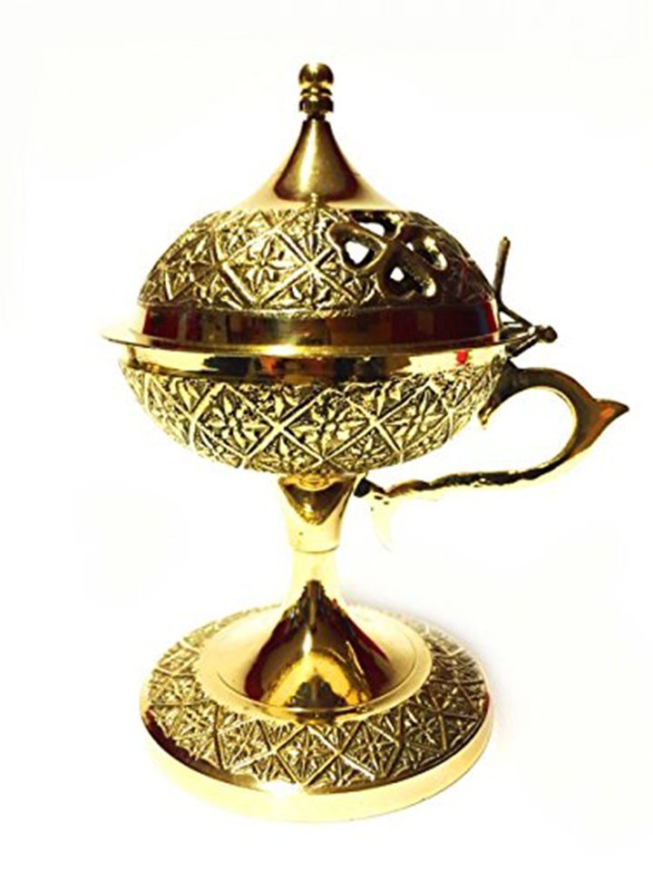 Marrakesch Orient & Mediterran Interior Räucherstäbchen-Halter Arabisches Räuchergefäß Hilal handgefertigt, Messing goldfarben 16 cm, (1 St), Handarbeit