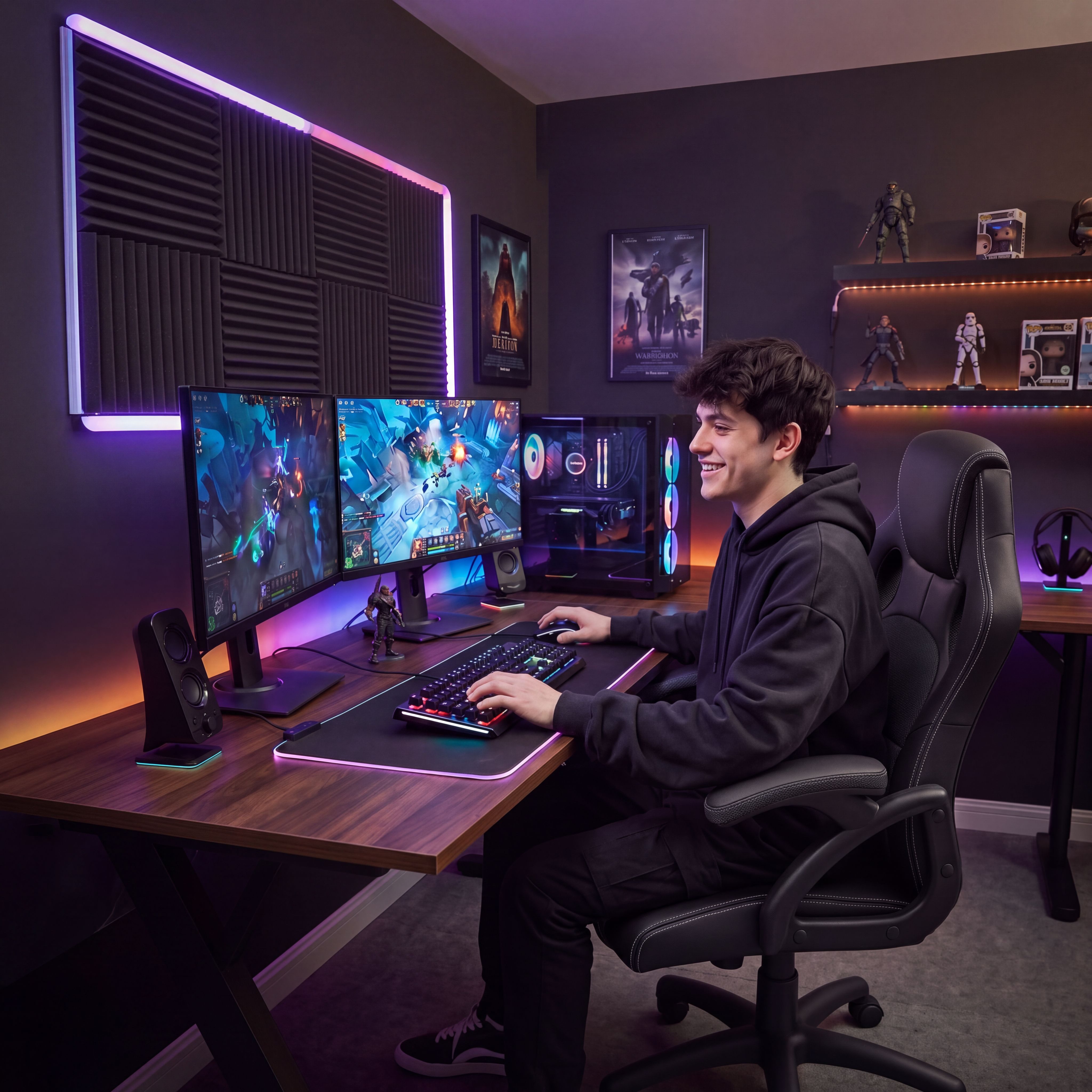 Juskys Gaming-Stuhl Montreal, Ergonomisch geformte Sitzfläche, Rückenlehne und Sitzfläche kippbar
