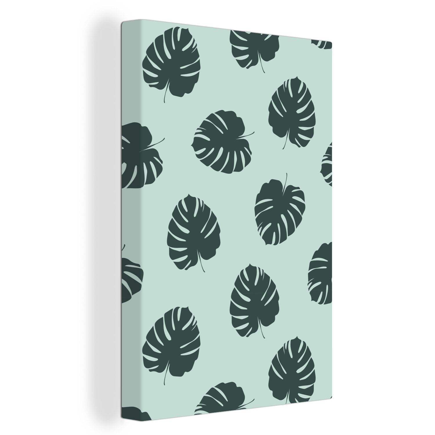 bespannt Monstera St), inkl. Zackenaufhänger, - cm OneMillionCanvasses® Leinwandbild Sommer Blau, - Gemälde, fertig Leinwandbild (1 20x30