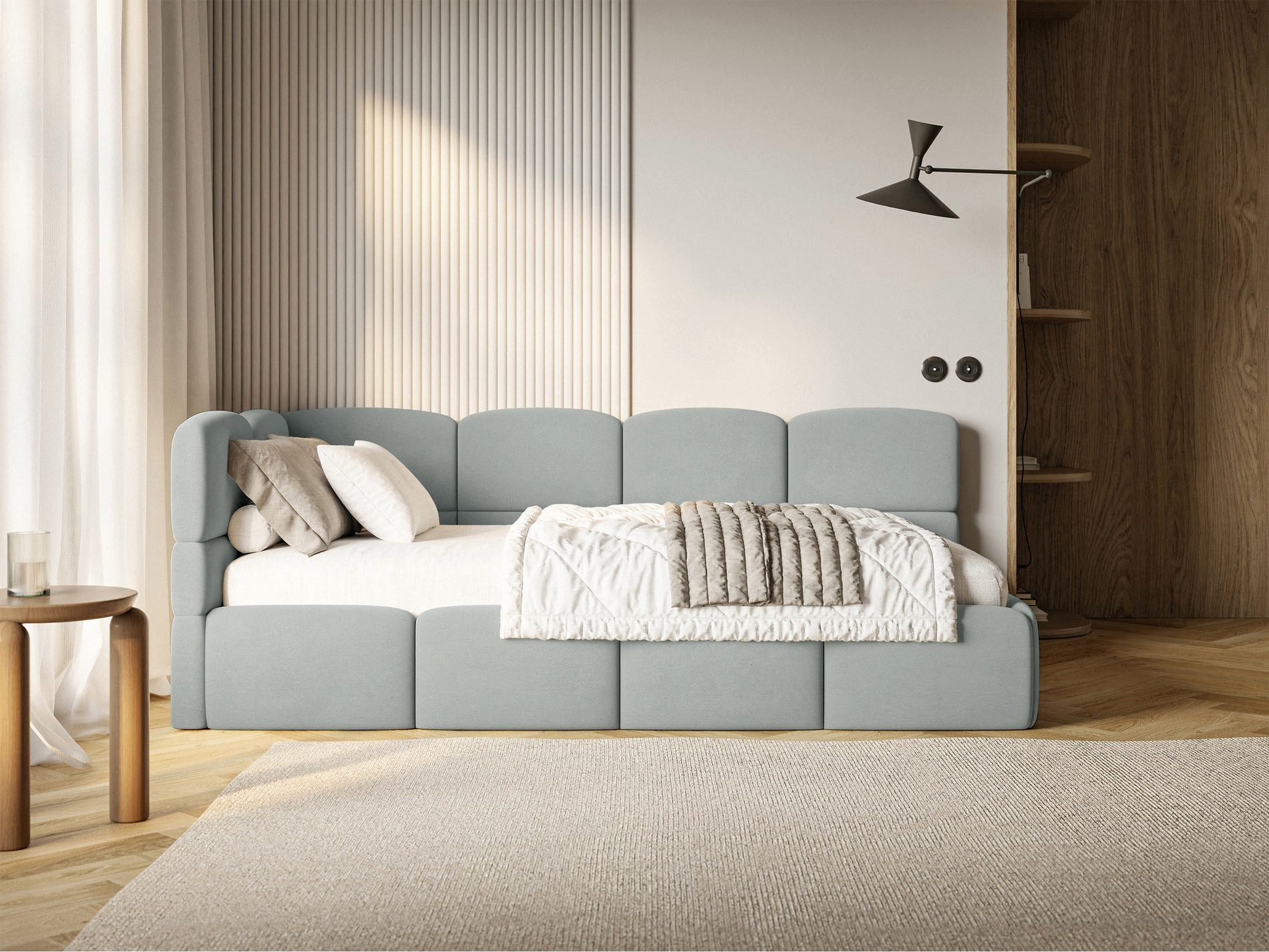 Selsey Jugendbett CLOUDY, mit Kopfteil, Matratze & Stauraum, Easy-Clean-Velours, 120x200 cm