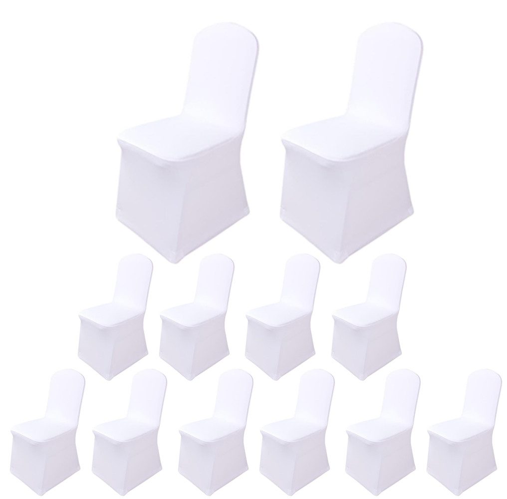 BlingBin Stuhlhusse 12 Stück Weiße Stuhlbezug Hochzeit Waschbarer Chair Covers, Universeller Stuhlbezug Wiederverwendbar Elastische Stuhlhusse
