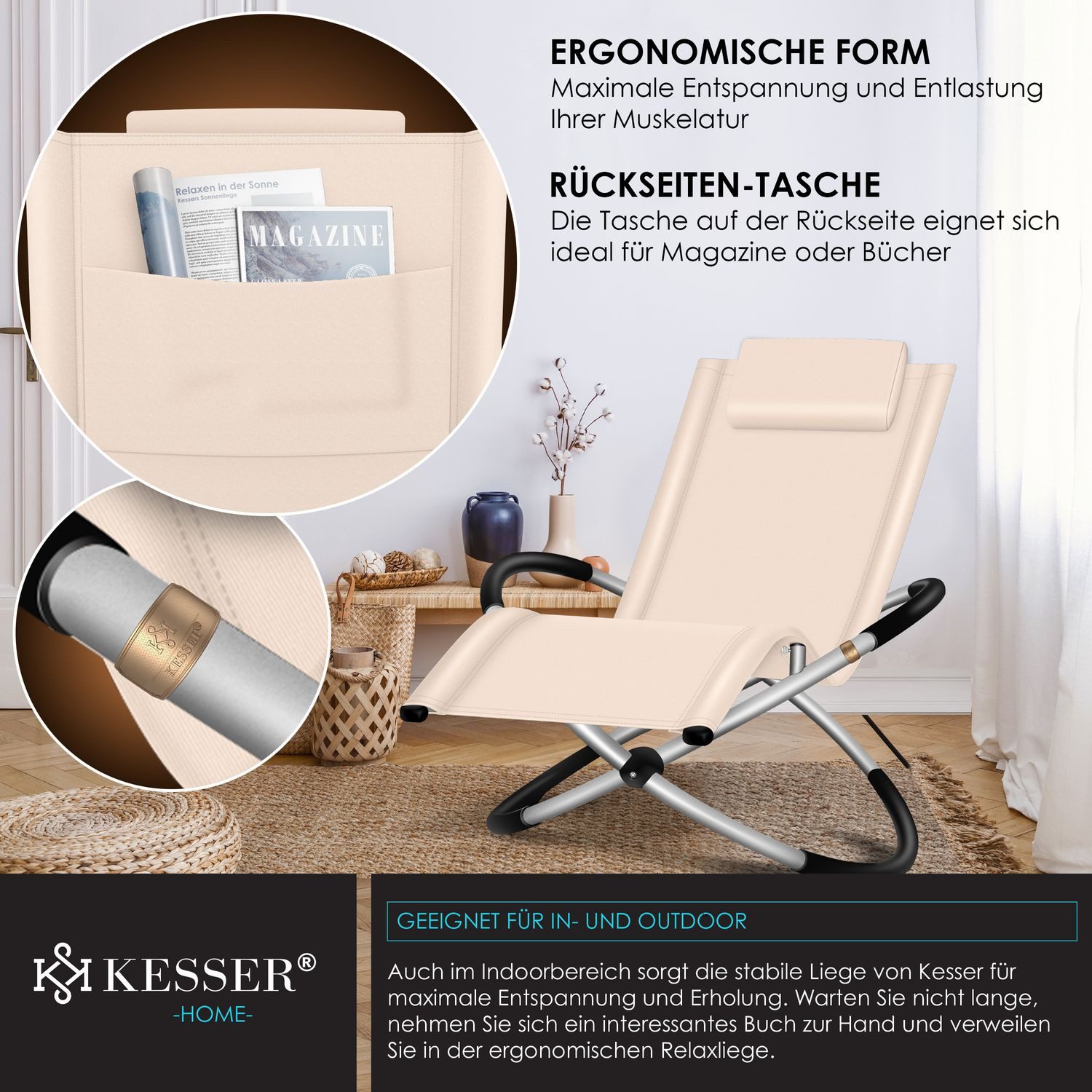 KESSER Gartenliege, Relaxliege Liegestuhl Gartenliege Gartenstuhl Klappstuhl