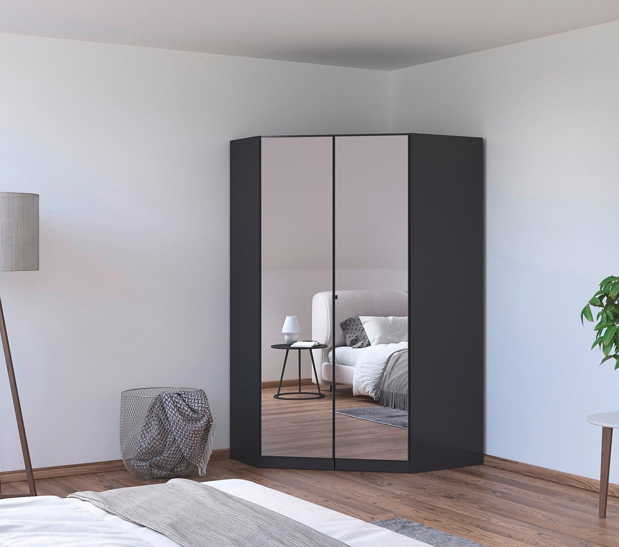 Eckkleiderschrank Spiegelfront mit Graumetallic Costa rauch