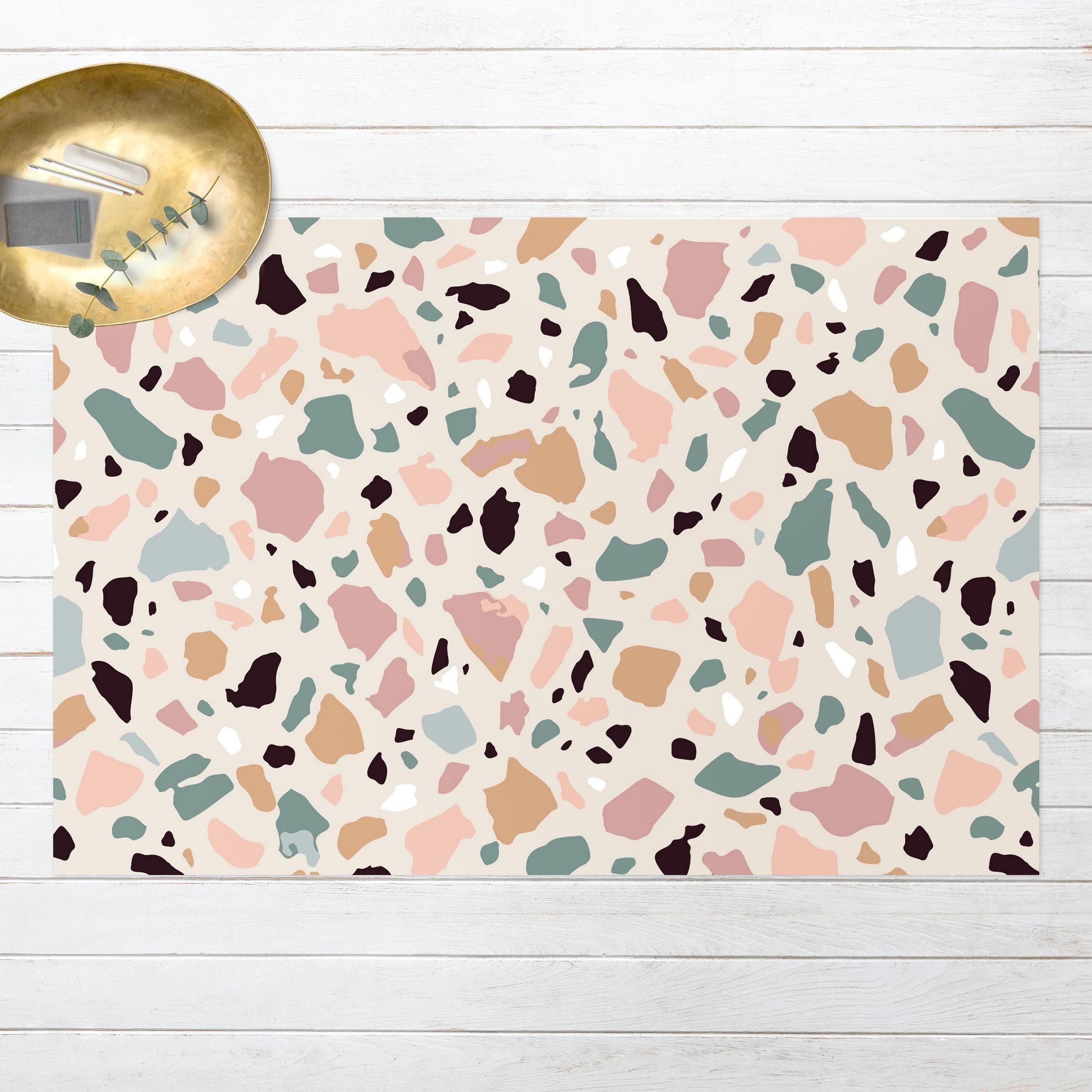 Bilderdepot24 Teppich Vinyl Wohnzimmer Schlafzimmer Flur Küche Steinoptik Terrazzo, rechteckig - bunt glatt, nass wischbar (Küche, Tierhaare) - Saugroboter & Bodenheizung geeignet