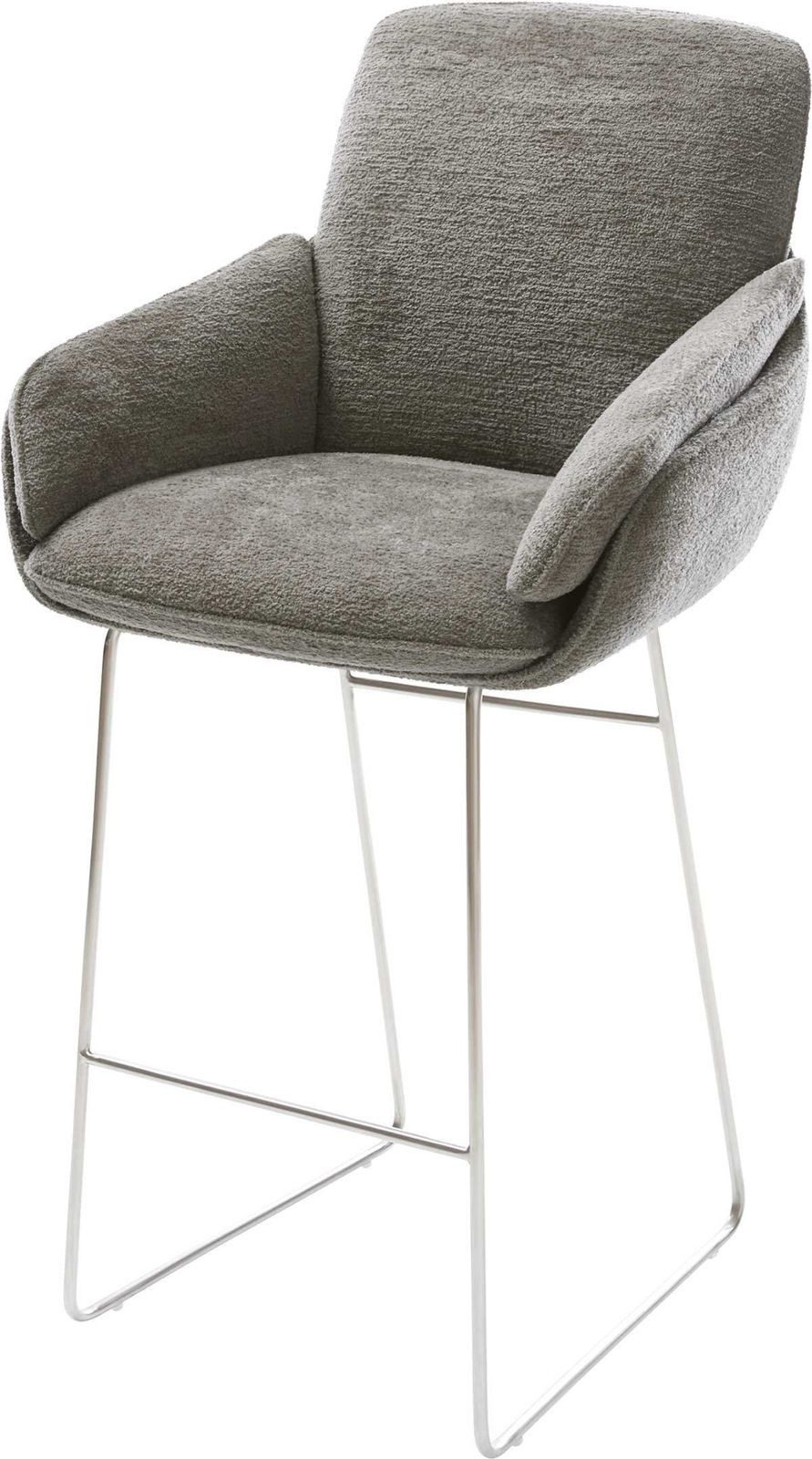 DELIFE Barhocker Luan-Flex, Kufengestell Edelstahl Silberfarben Bouclé Soft Schlamm