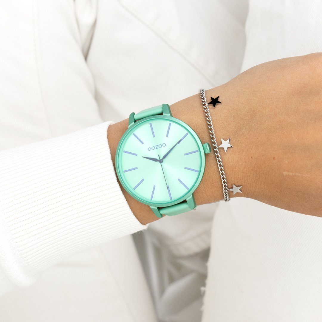 OOZOO Quarzuhr XL Damenuhr C11161 Mintgrün Lederband 48 mm günstig online kaufen