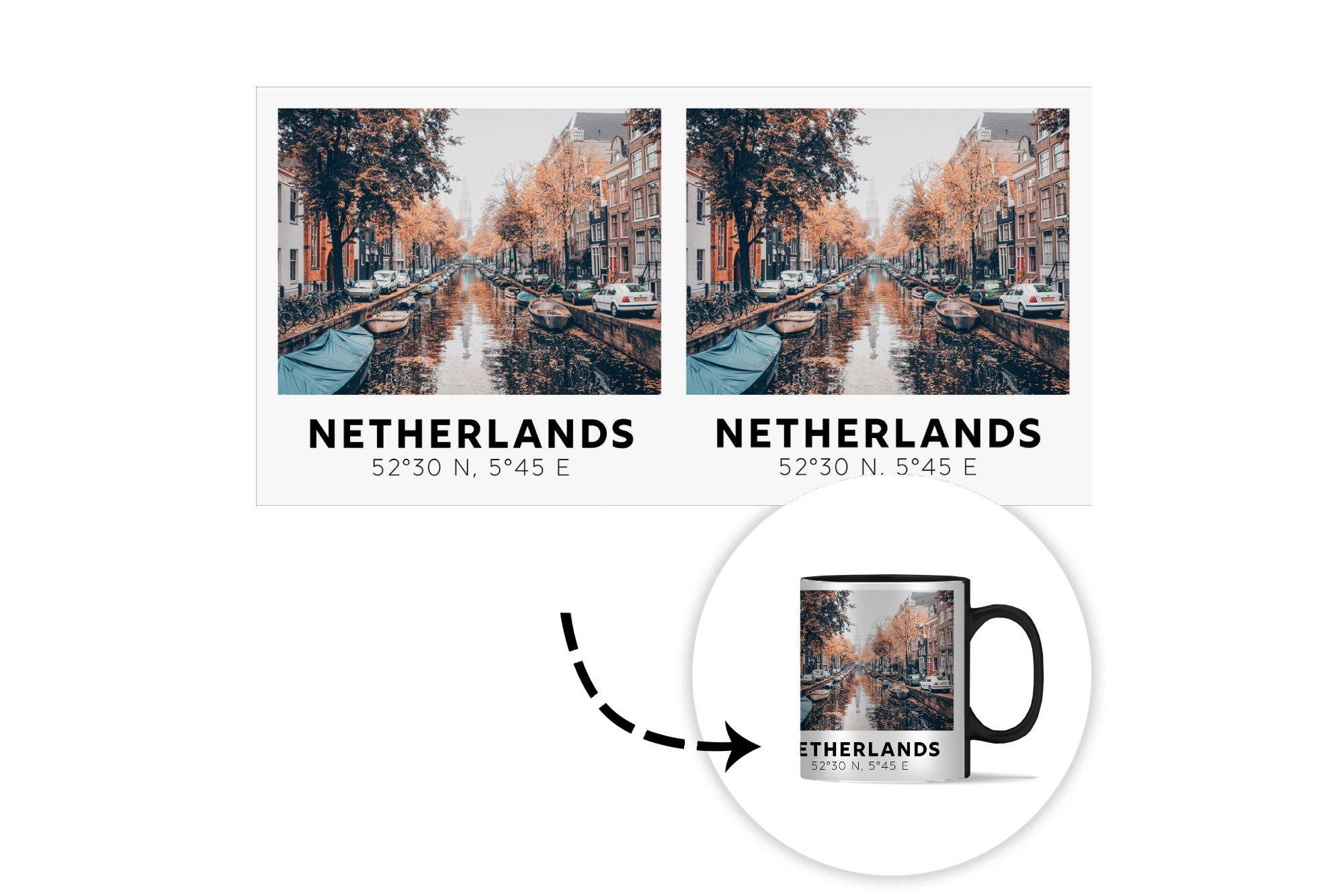 MuchoWow Tasse Geschenk Niederlande Amsterdam, Zaubertasse, Keramik, - Kaffeetassen, - Herbst Teetasse, Farbwechsel, - Grachten