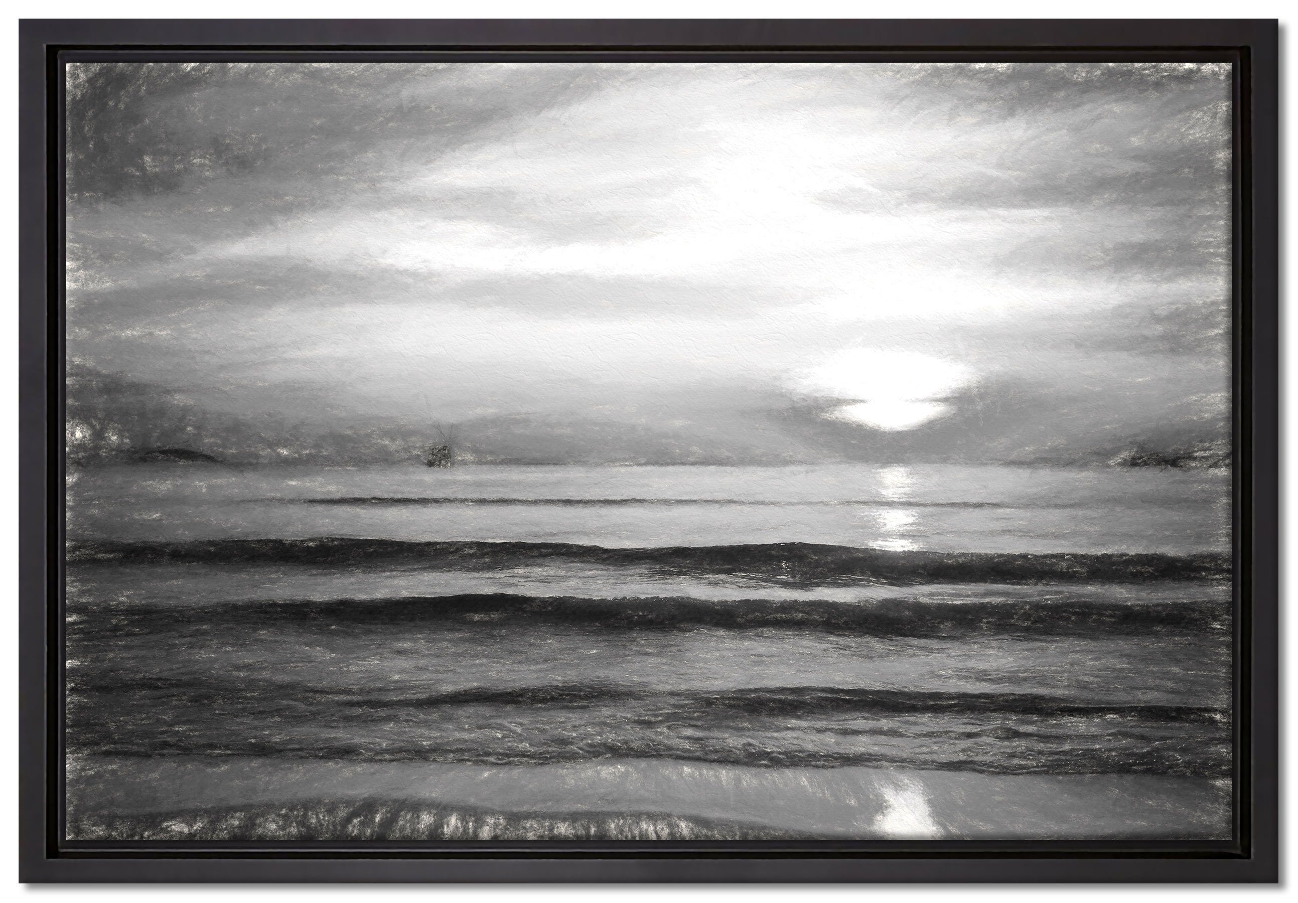 Pixxprint Leinwandbild Malibu Beach - Sunrise Water Sand, Wanddekoration (1 St), Leinwandbild fertig bespannt, in einem Schattenfugen-Bilderrahmen gefasst, inkl. Zackenaufhänger