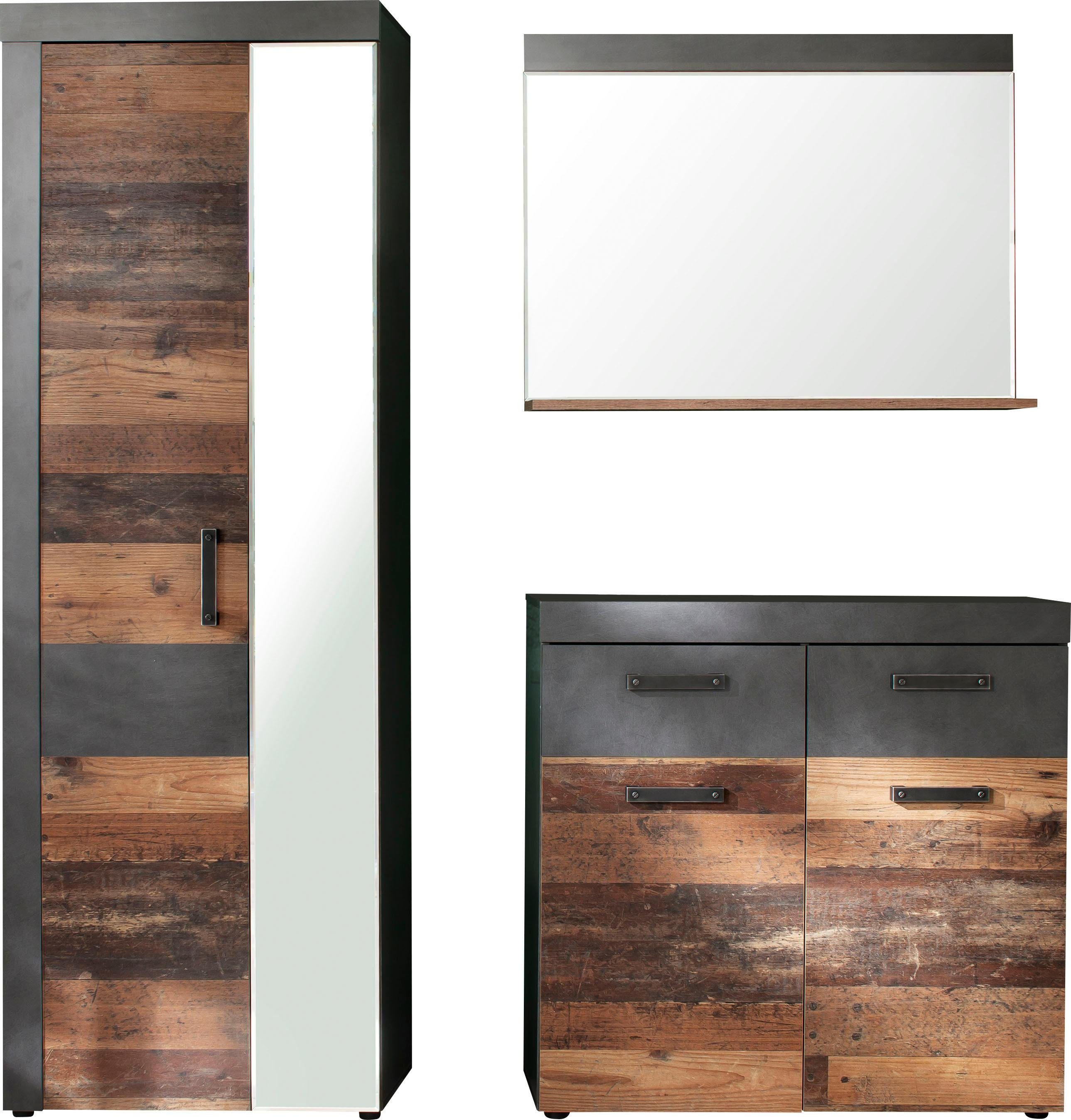 INOSIGN Garderoben-Set Ilana, (Set, 3-St), Garderobenmöbel im modernen Industrial Style mit antikfarbenen Griffen