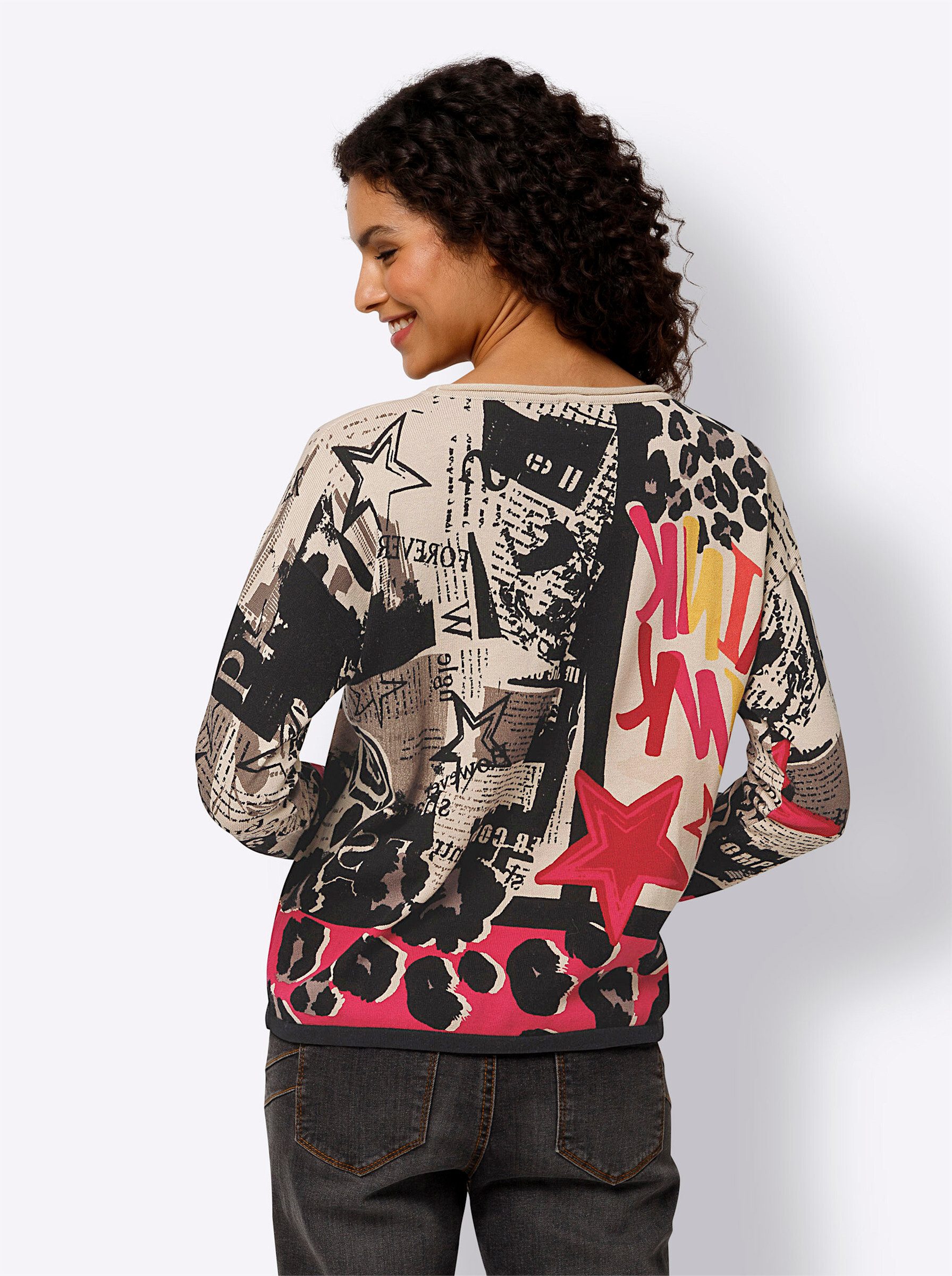 heine Strickpullover Druck-Pullover Langarm Feinstrick günstig online kaufen
