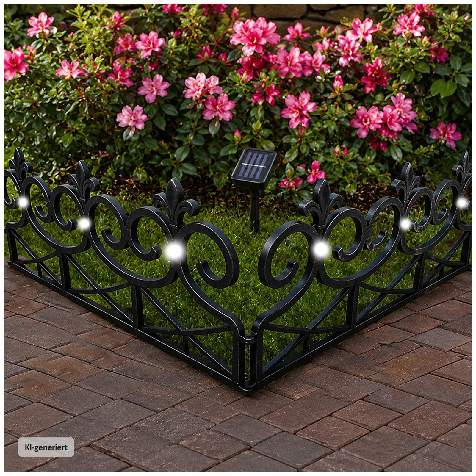 HTI-Living Zierzaun Beetumrandung Nessa Solar Lilie 4-teilig Schwarz, (Set, 4-St., 4 Zaunelemente inkl. Solarbeleuchtung), Beeteinfassung Kunststoff witterungsbeständig