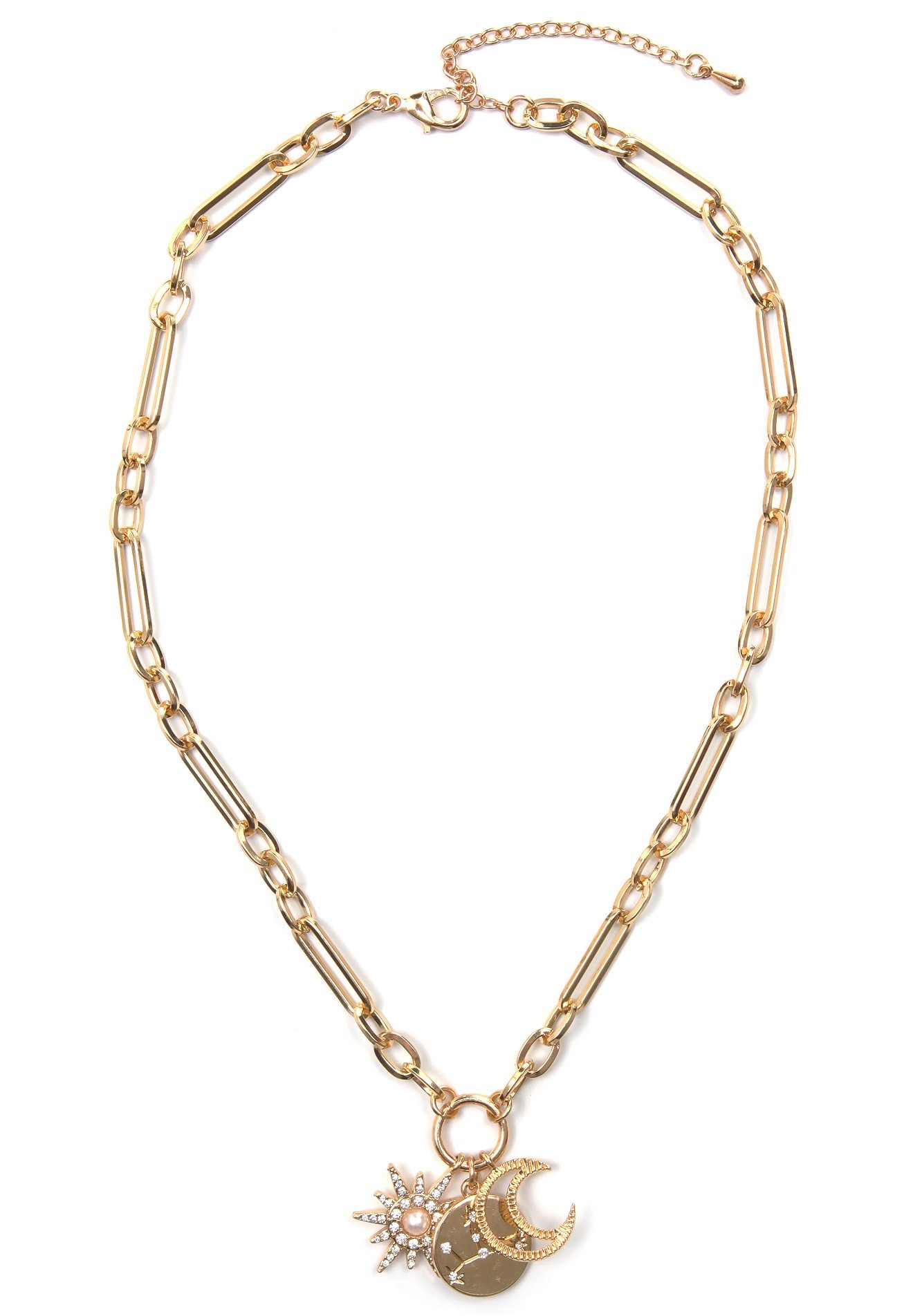 Kette mit Anhänger Halsschmuck Gliederkette Sonne, Mond, Sterne