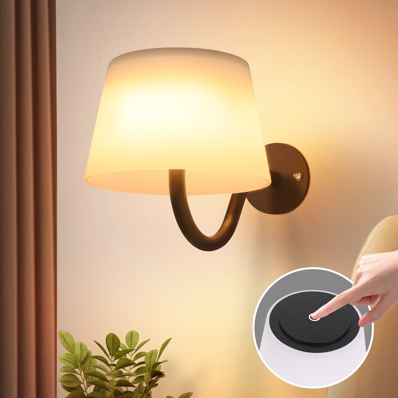 ZMH Wandleuchte 1ER/2ER Dimmbar LED Leselampe Touch-Bedienung Schwarz, 4W, drei Lichtfarben, gleichmäßige Lichtverteilung – Bild 2 von 5
