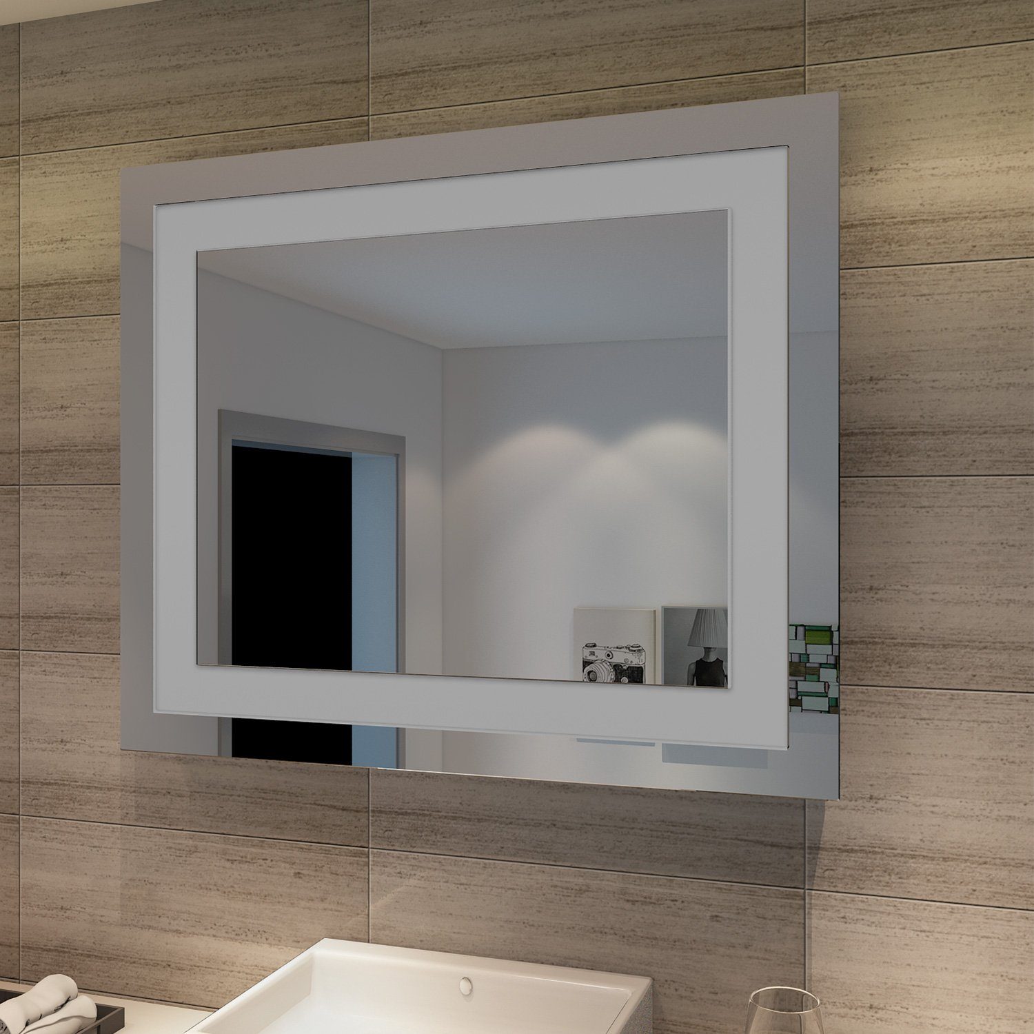 kaltweiß LED Schminkspiegel Badspiegel Lichtspiegel, cm Schminkspiegel Badezimmerspiegel, mit Beleuchtung Wandspiegel 60 SONNI IP44, energiesparend,