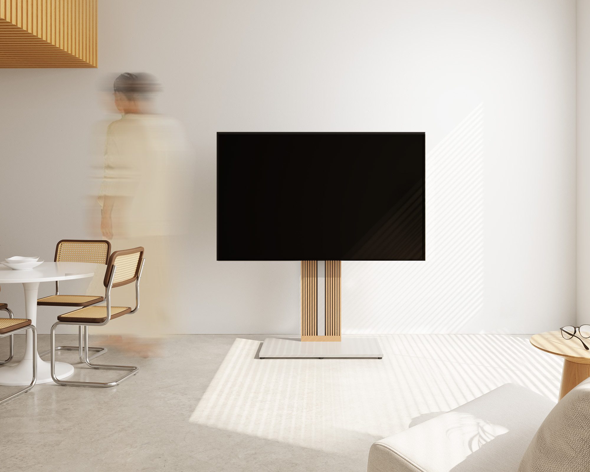 FITUEYES TV-Ständer TV-Standfuß mit verstellbarer Ablage, 55-88 Zoll, (bis 88,00 Zoll, höhenverstellbar, ±30° schwenkbar, aus Buchenholz)