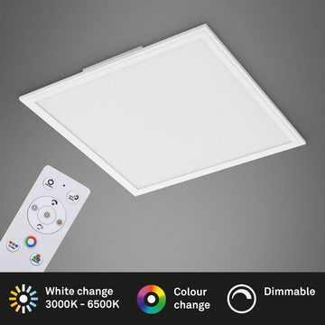 Briloner Leuchten LED Panel 7152-016, CCT Farbtemperatursteuerung, Fernbedienung, dimmbar, ultraflach, Nachtlicht, Timer, Speicherfunktion, LED fest verbaut, Farbwechsler, Kaltweiß, Neutralweiß, Tageslichtweiß, Warmweiß, Deckenlampe, 45x45x7cm, Weiß, 24W, Wohnzimmer, Schlafzimmer, Küche