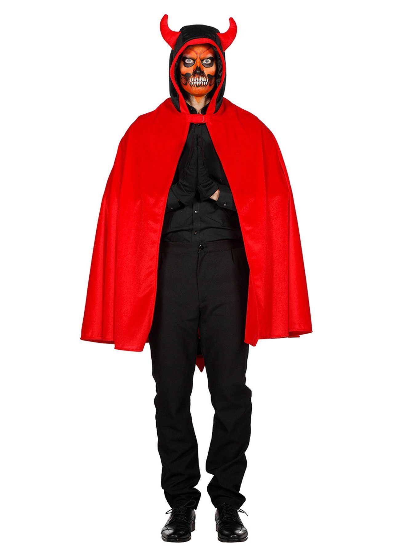 Metamorph Umhang Teufel Cape - Umhang Halloween Kostüm Herren, Dress für Dämonen: Kapuzencape mit Hörnern und Teufelsschwanz