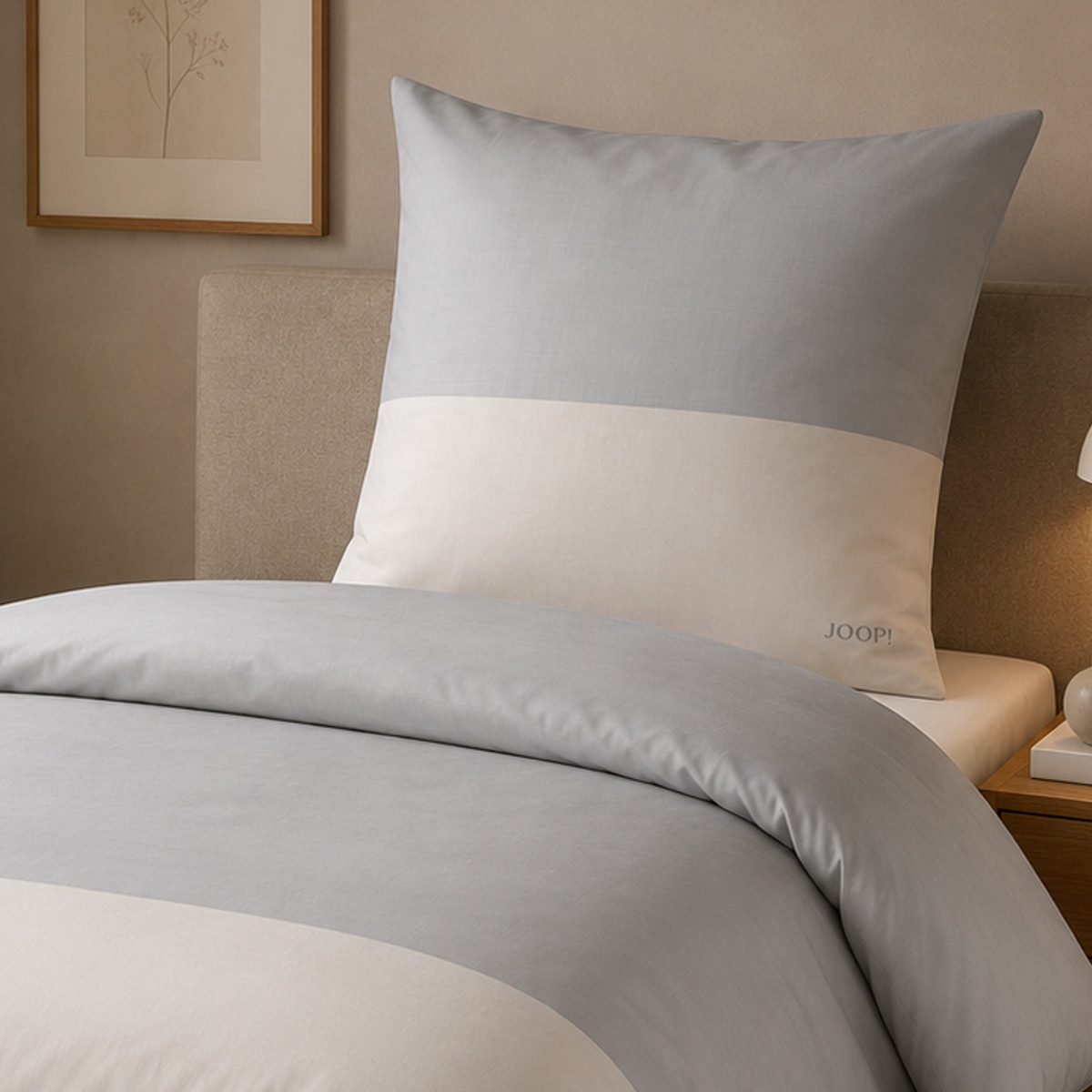 JOOP! Bettwäsche JOOP! Comfort Satin Bettwäsche Split 4118-9 stone Streifen 135x200, Comfort Satin, 2 teilig, Mit Reißverschluss