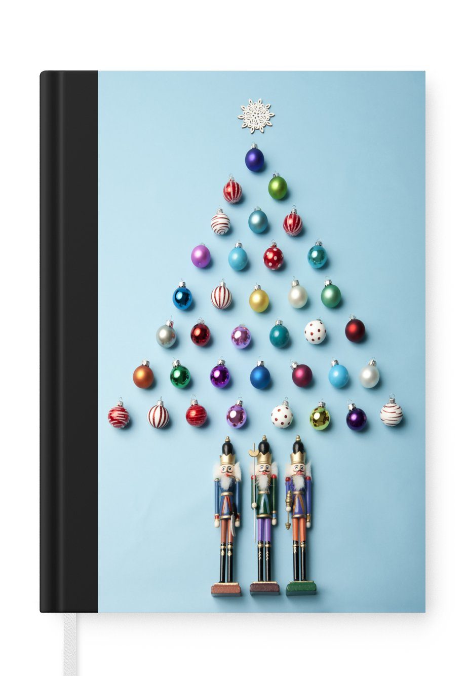 MuchoWow Notizbuch Ein Weihnachtsbaum aus Kugeln auf hellblauem Hintergrund, Journal, Merkzettel, Tagebuch, Notizheft, A5, 98 Seiten, Haushaltsbuch