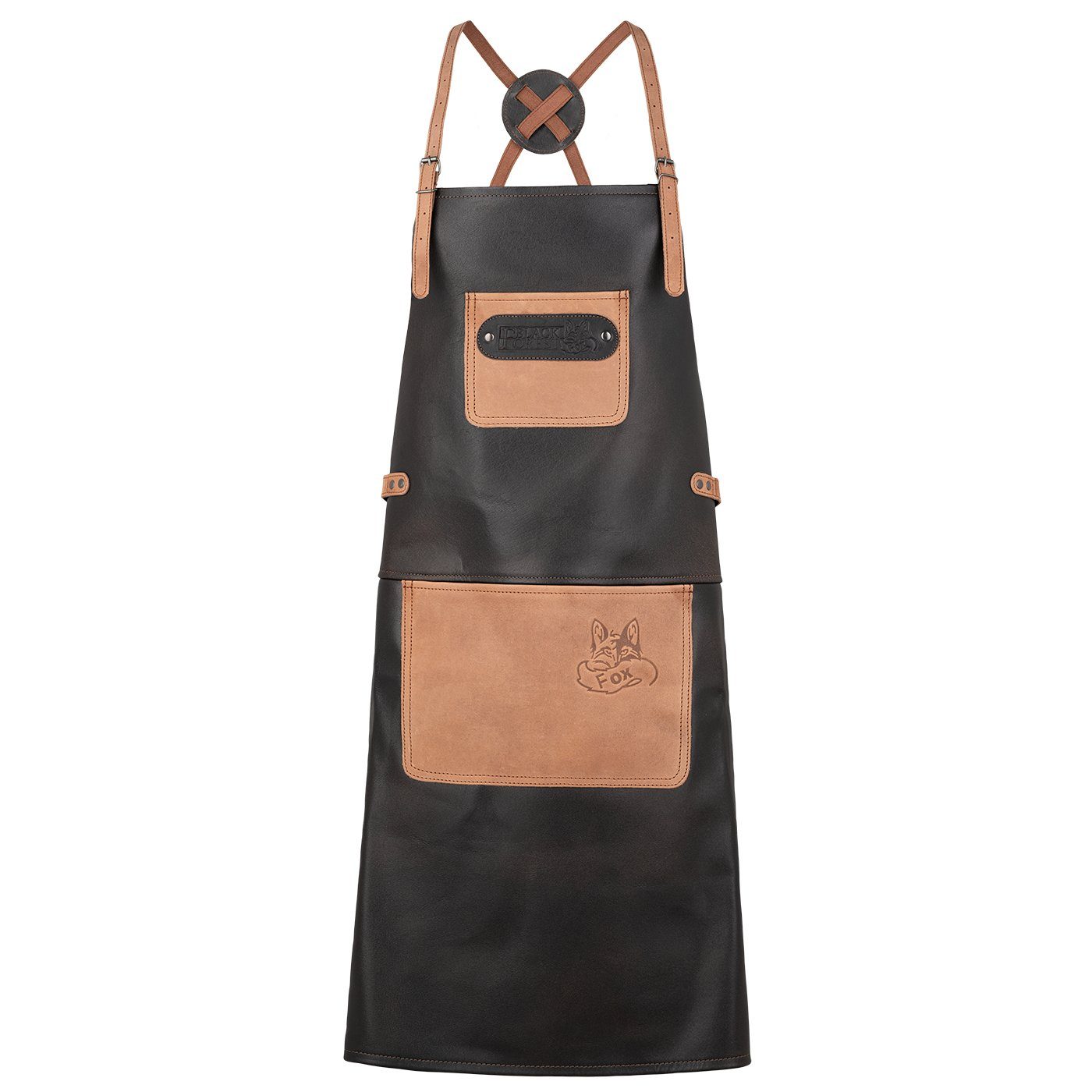 BLACK FOREST FOX Grillschürze X-FOX Büffel Leder Grillschürze BBQ Kochschürze Küchenschürze, Büffelleder, Rückenpatch, gekreutzte Träger