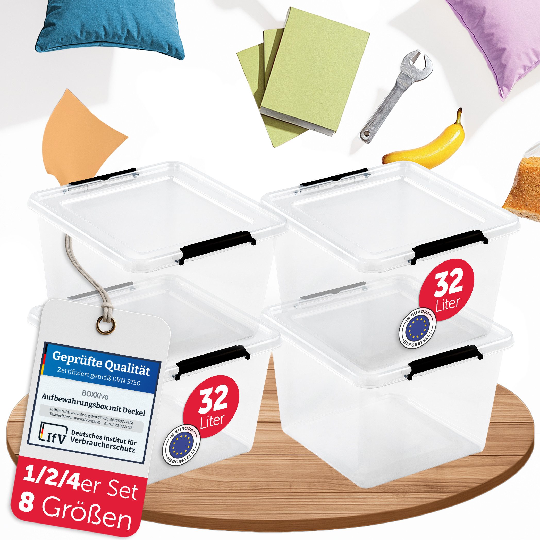 BOXXivo Aufbewahrungsbox Aufbewahrungsboxen mit Deckel BPA-freie & lebensmittelechte Boxen (4 St), Plastikbox mit Deckel - robuste & stapelbare Aufbewahrungsboxen