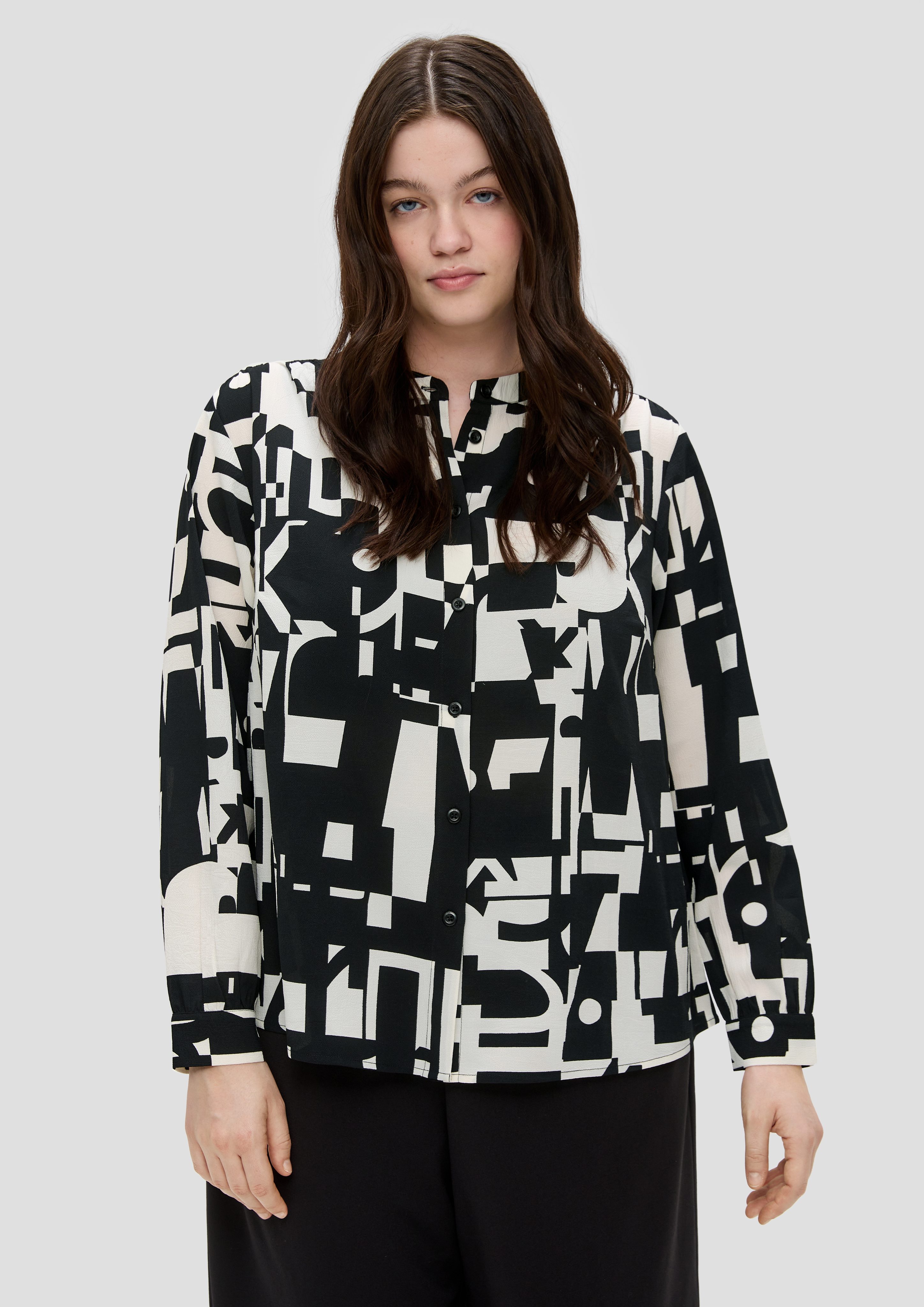 Langarmbluse Crêpe-Bluse mit Raffung