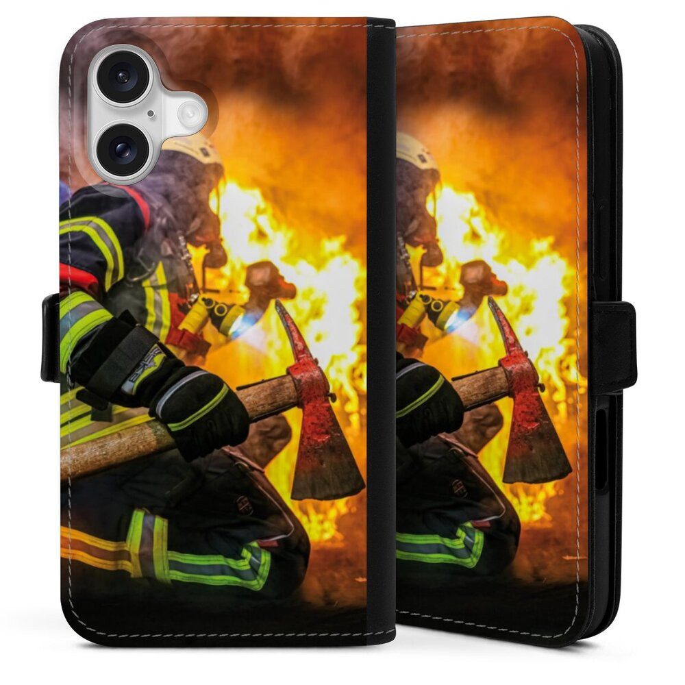 DeinDesign Handyhülle Feuerwehr Feuer Lebensretter Volunteer Firefighter, Apple iPhone 16 Plus Hülle Handy Flip Case Wallet Cover