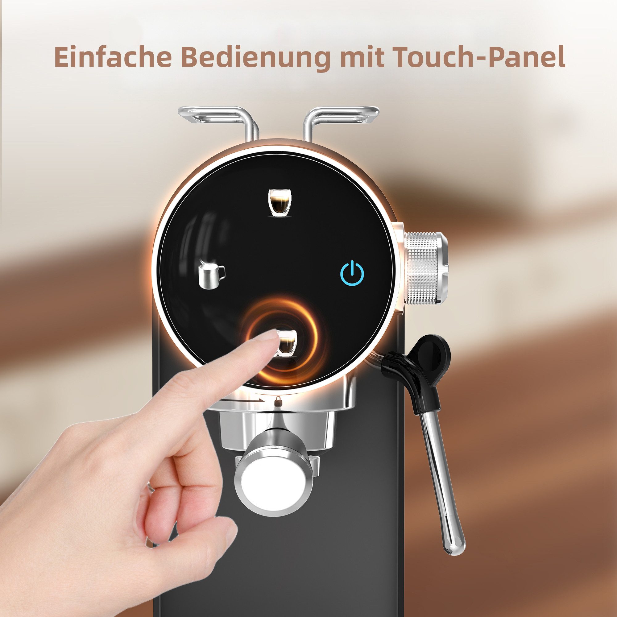 CHEFFANO Espressomaschine 20Bar mit Milchaufschäumer, Touchpanel & Wassertank, 5.5cm, Extraktion