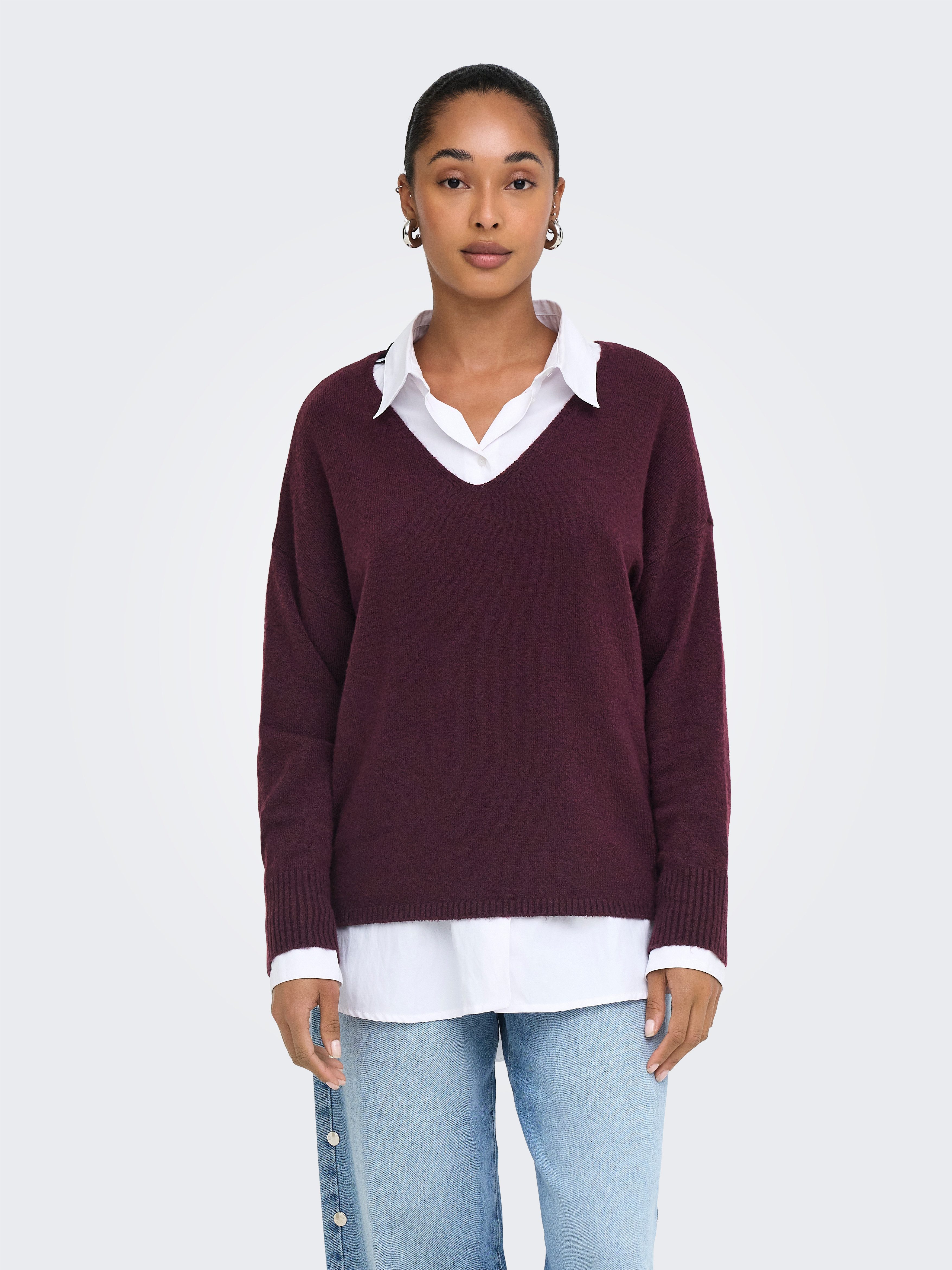ONLY V-Ausschnitt-Pullover ONLRICA LIFE L/S V-NECK PULLO KNT NOOS Materialmix, regular fit