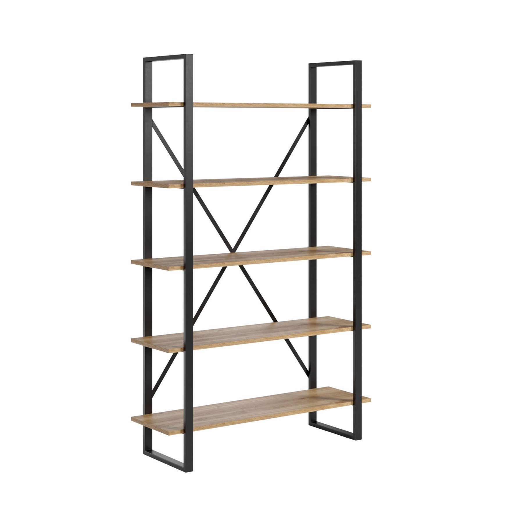 Deerhorn Aktenregal Regal Loft Office 180x90x40 cm, Massivholz & pulverbeschichteter Stahl, Breite: 115 cm, Höhe: 184 cm, Tiefe: 34 cm