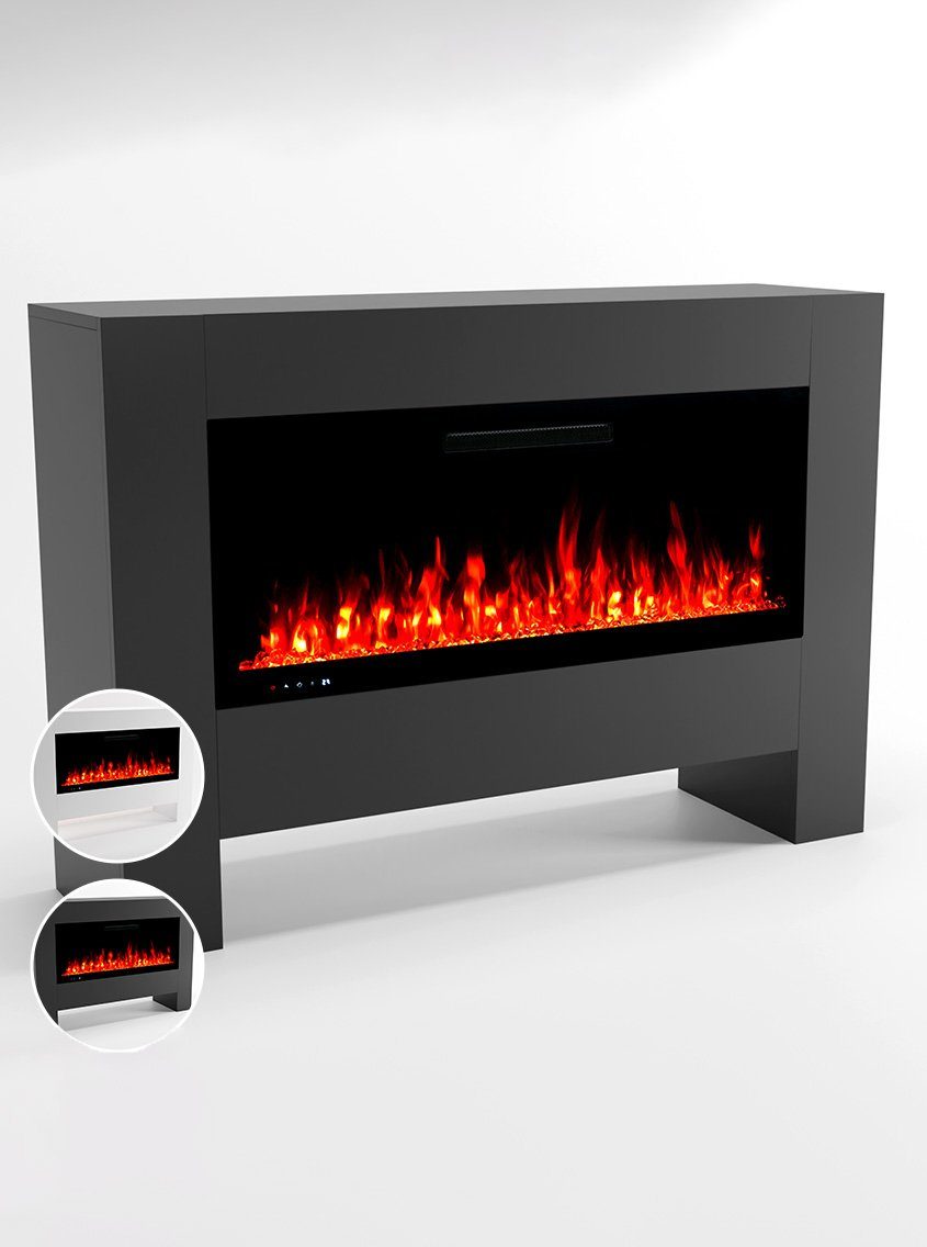 GLOW FIRE Elektrokamin weiß / schwarz HERMES 3D LED Kamin mit Heizung,  Elektrischer Kamin mit 3D Feuer mit Heizung, 2 Dekorationen
