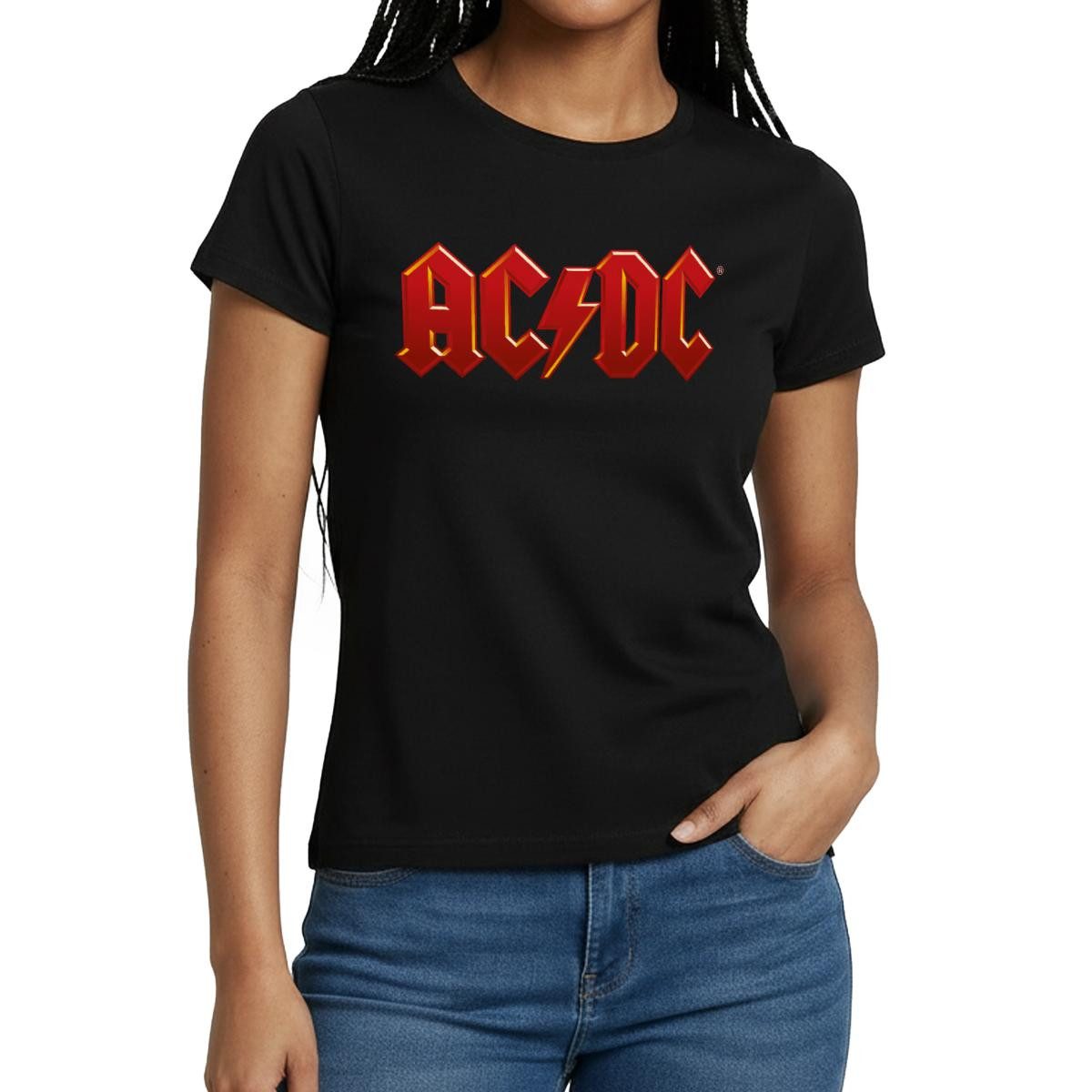 Spreadshirt T-Shirt AC/DC Klassisches Logo Mit Blitz Frauen T-Shirt (1-tlg)