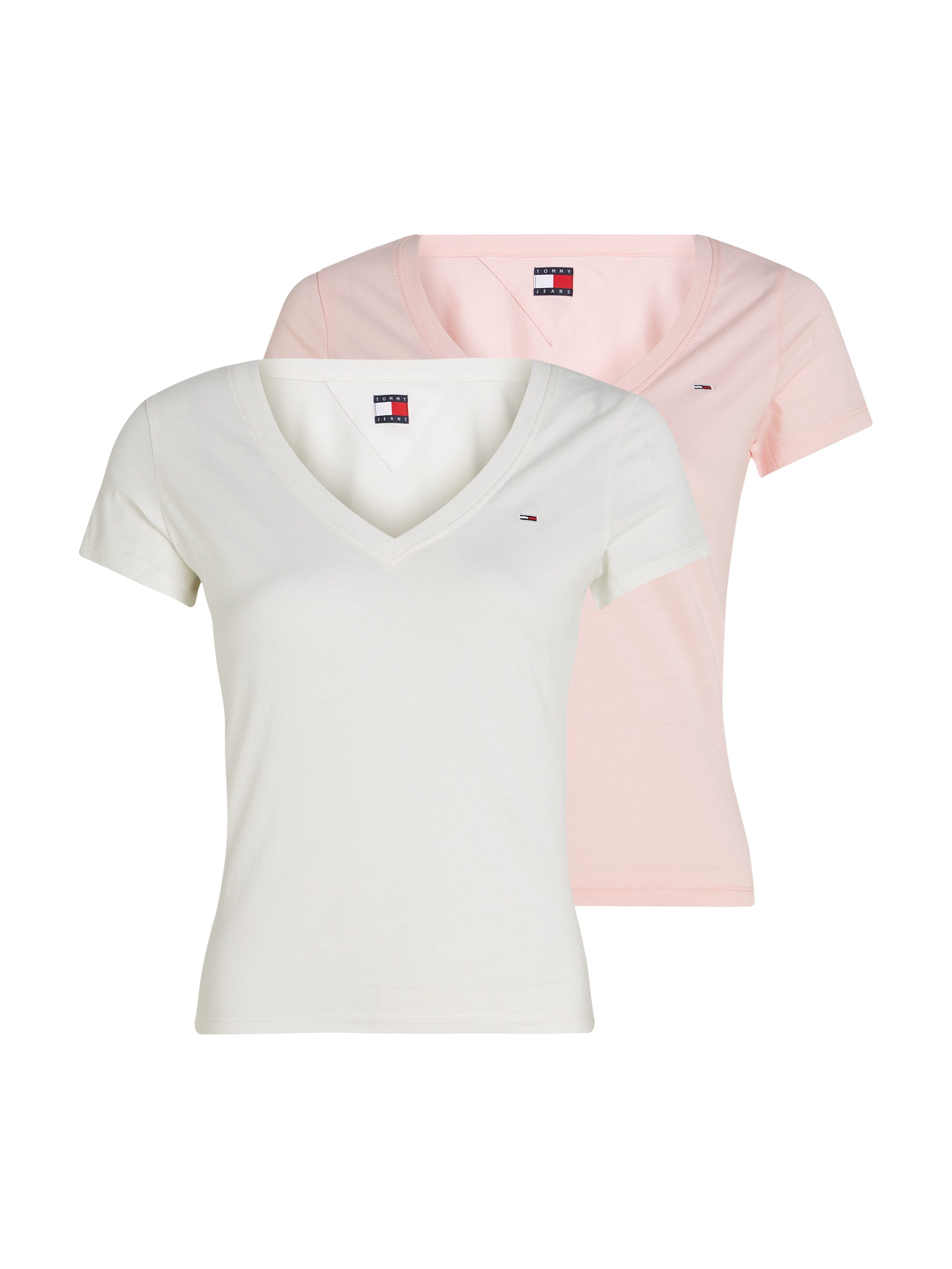 Tommy Jeans T-Shirt TJW 2PACK V-NECK TEE (Packung, 2-tlg., 2-er Pack) mit Logostickerei