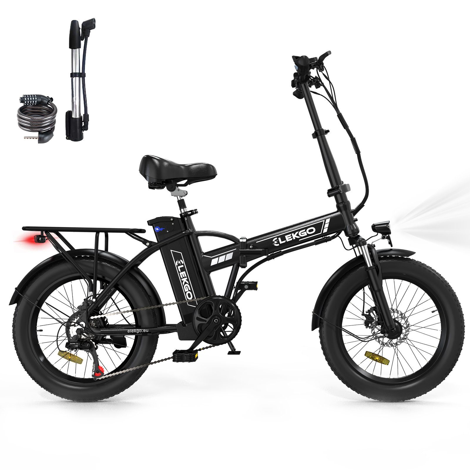 ELEKGO E-Bike 20" 3,0 Elektrofahrrad Mountainbike mit 36V/12Ah Akku, bis 35-90km, 7 Gang, 250W Heckmotor Schwarz