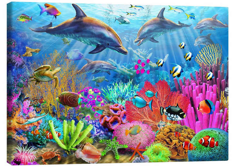 Posterlounge Leinwandbild Adrian Chesterman, Fröhliches Korallenriff, Jungenzimmer Maritim Digitale Kunst