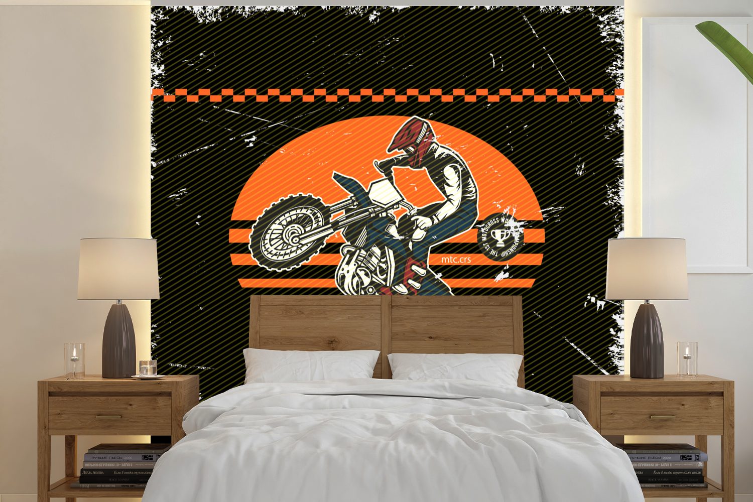MuchoWow Fototapete Jahrgang - Motorrad - Design, Matt, bedruckt, (5 St), Vinyl Tapete für Wohnzimmer oder Schlafzimmer, Wandtapete