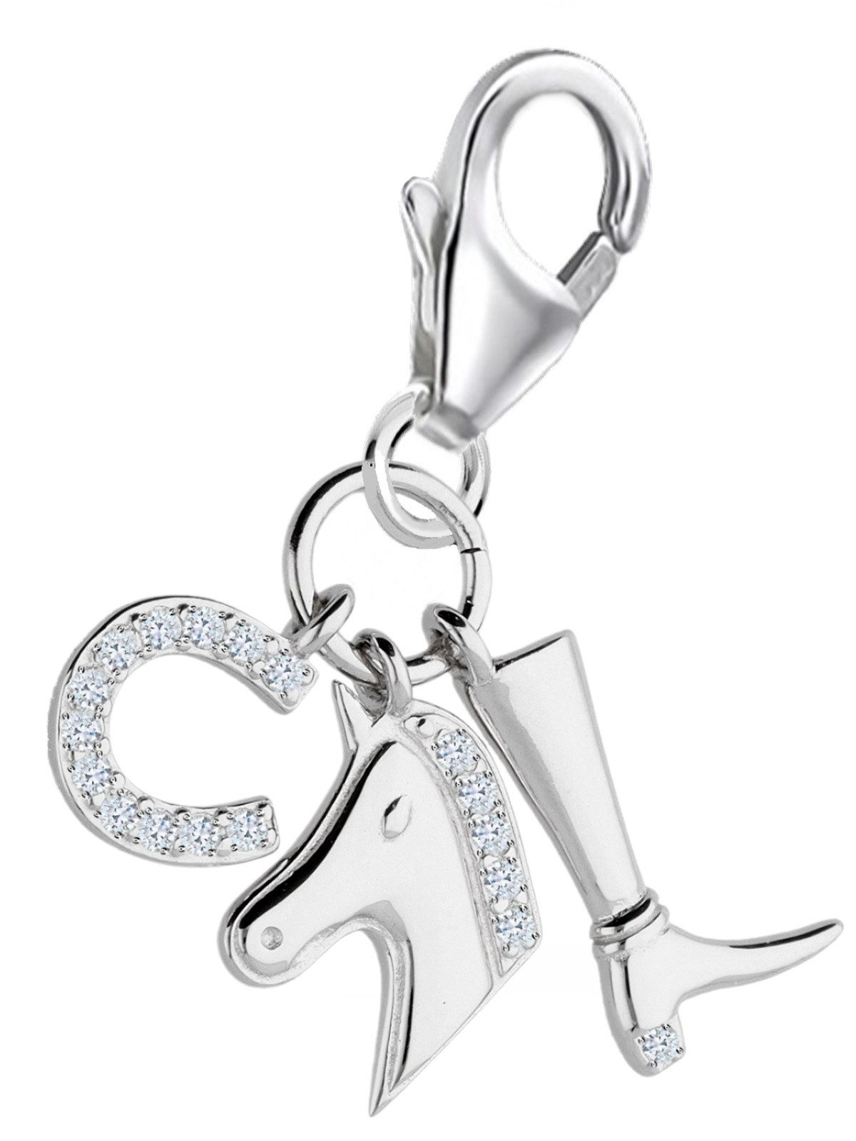 Goldene Hufeisen Charm Kristall Charm Anhänger Silber Pferd Hufeisen Zirkonia 925 Sterling Karabiner, 925 Sterling Silber Silberschmuck für Armband, mit Zirkonia