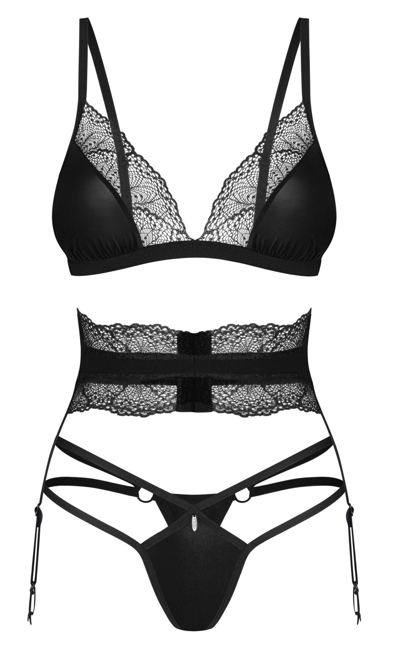 Obsessive Strapsgürtel Set (BH, Strapsgürtel, String), sexy mit Spitze