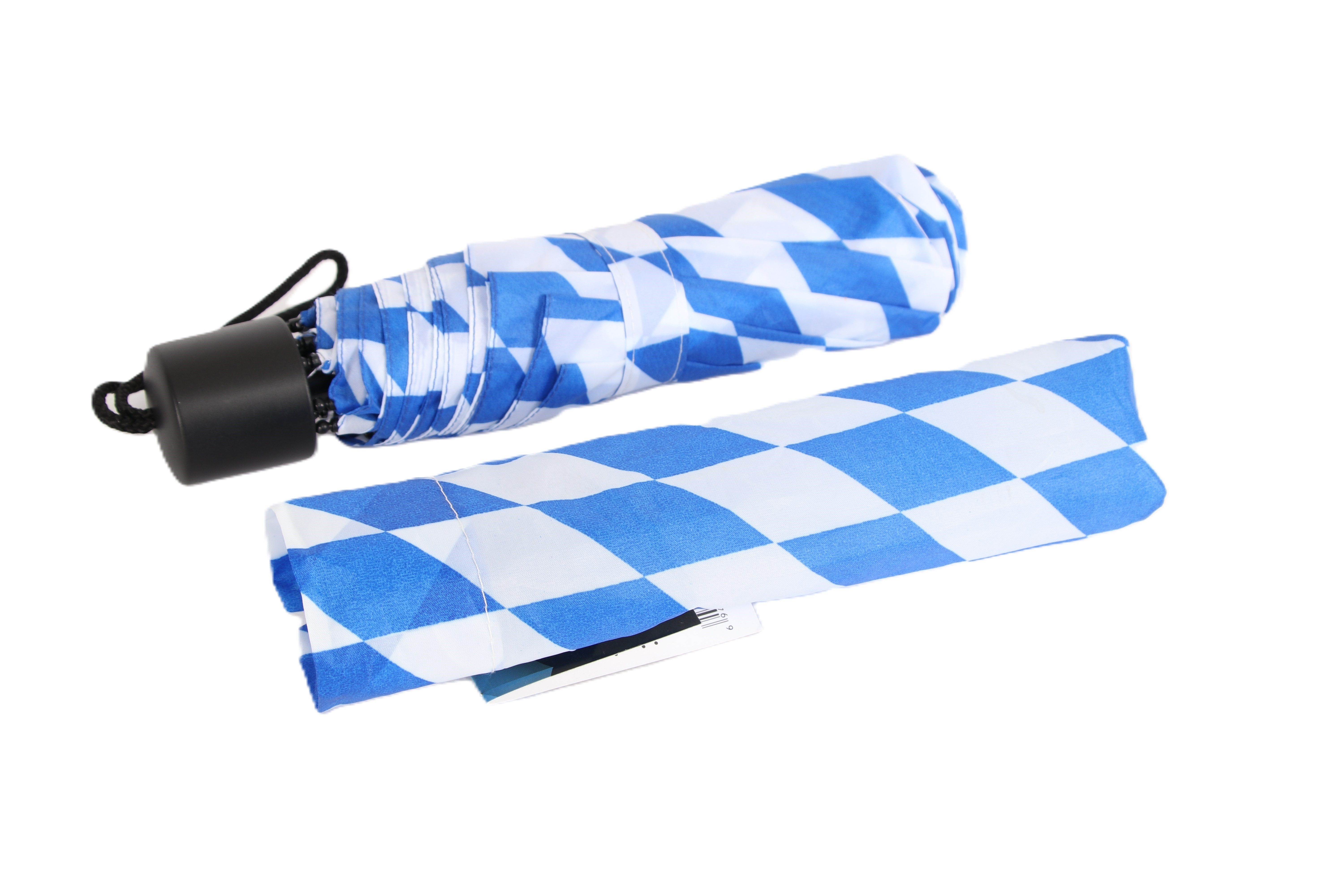 COFI 1453 Taschenregenschirm in Blau-Weiß ⌀98 cm Regenschirm für Bayernfans aus 190T-Polyester