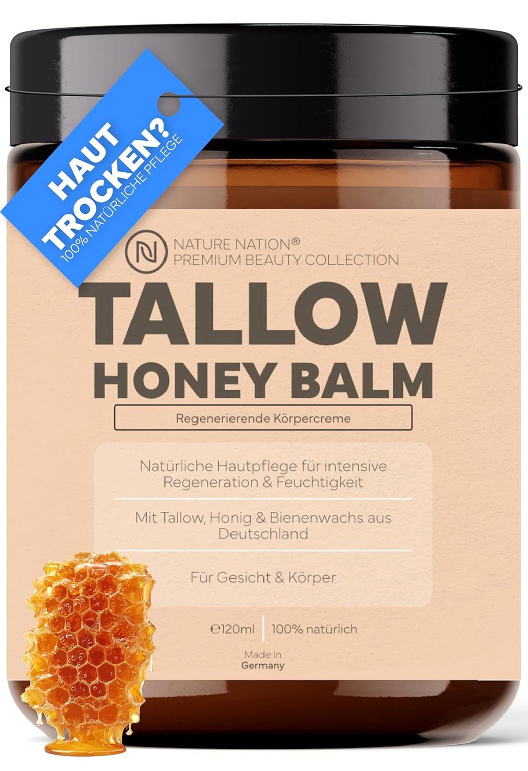 NATURE NATION Körperpflegemittel Tallow Rindertalg Creme 120ml – mit Honig und Bienenwachs Packung