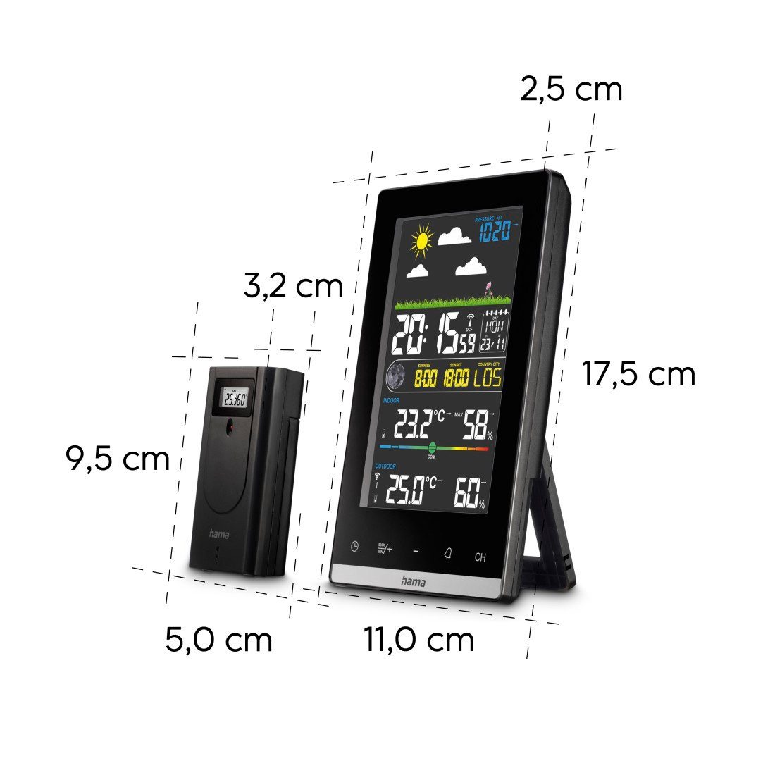 Hama Wetterstation Funk mit Außensensor (digital, Vorhersage) Wetterstation (innen und außen)