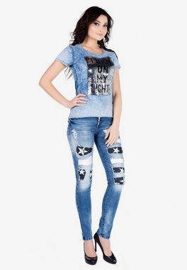 Cipo & Baxx Slim-fit-Jeans mit Sternenaufnäher im Destroyed-Look